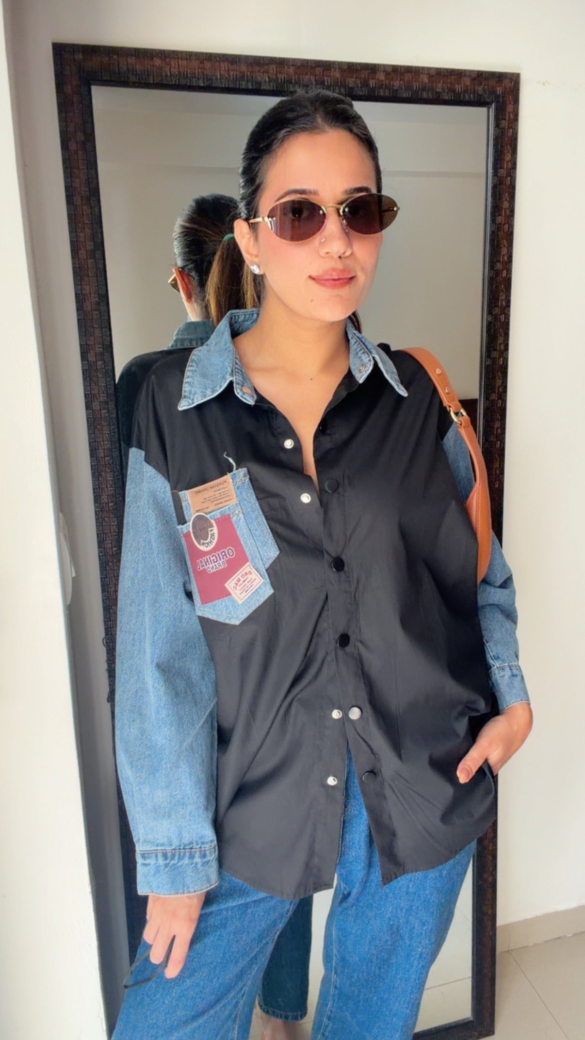 Denim Sleeves Poplin Shirt