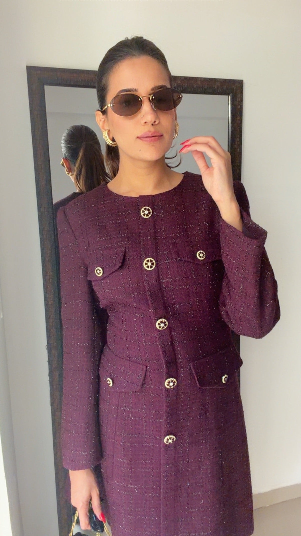 Shimmer Buttoned Tweed Fall Dress