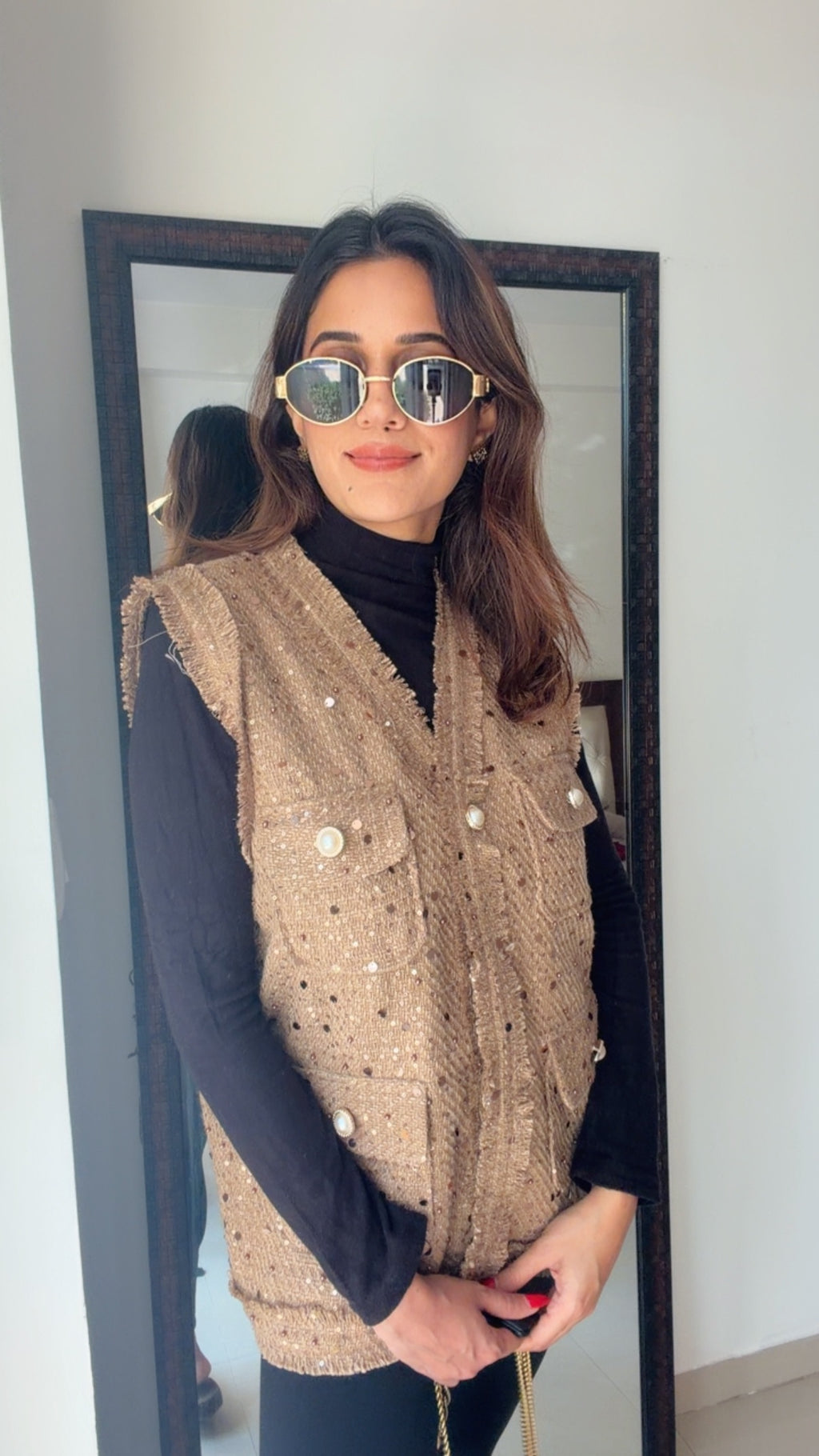 Sequin Tweed Fall Vest