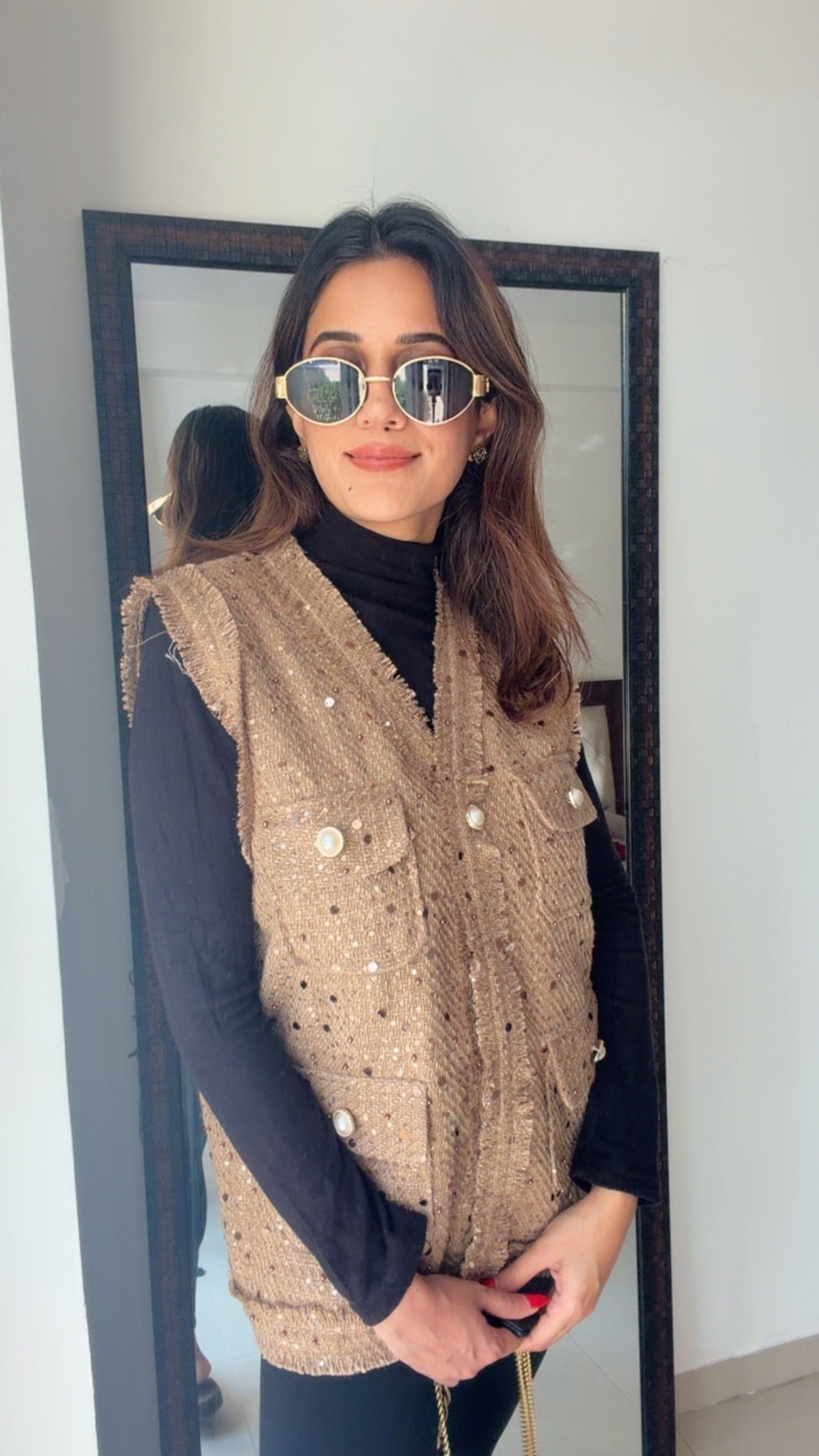 Sequin Tweed Fall Vest