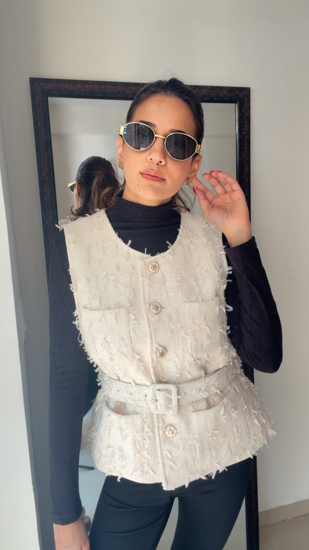 Tweed Fall Vest with belt