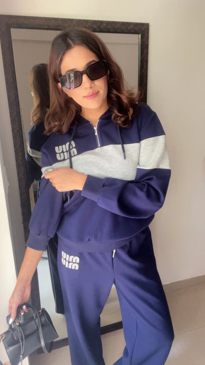 Color Contrast Hoodie Lounge Set