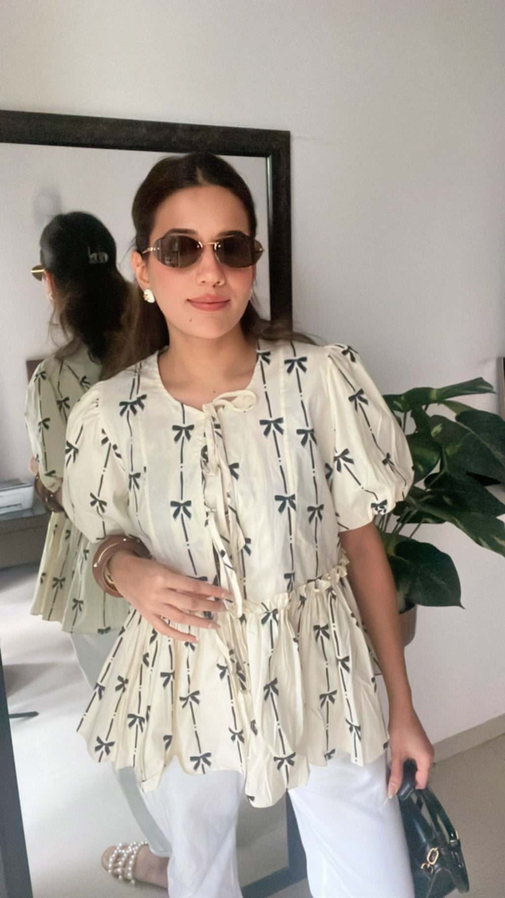 Bow Tie knot Poplin Peplum Top