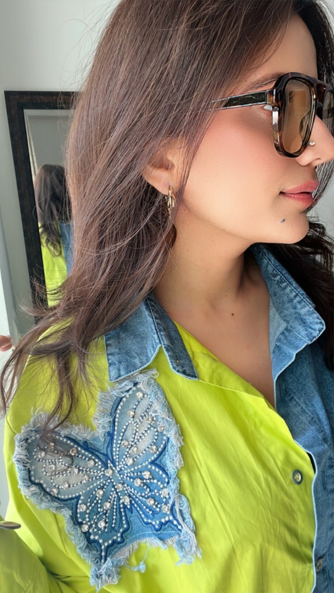 Butterfly Studded Denim Poplin Shirt