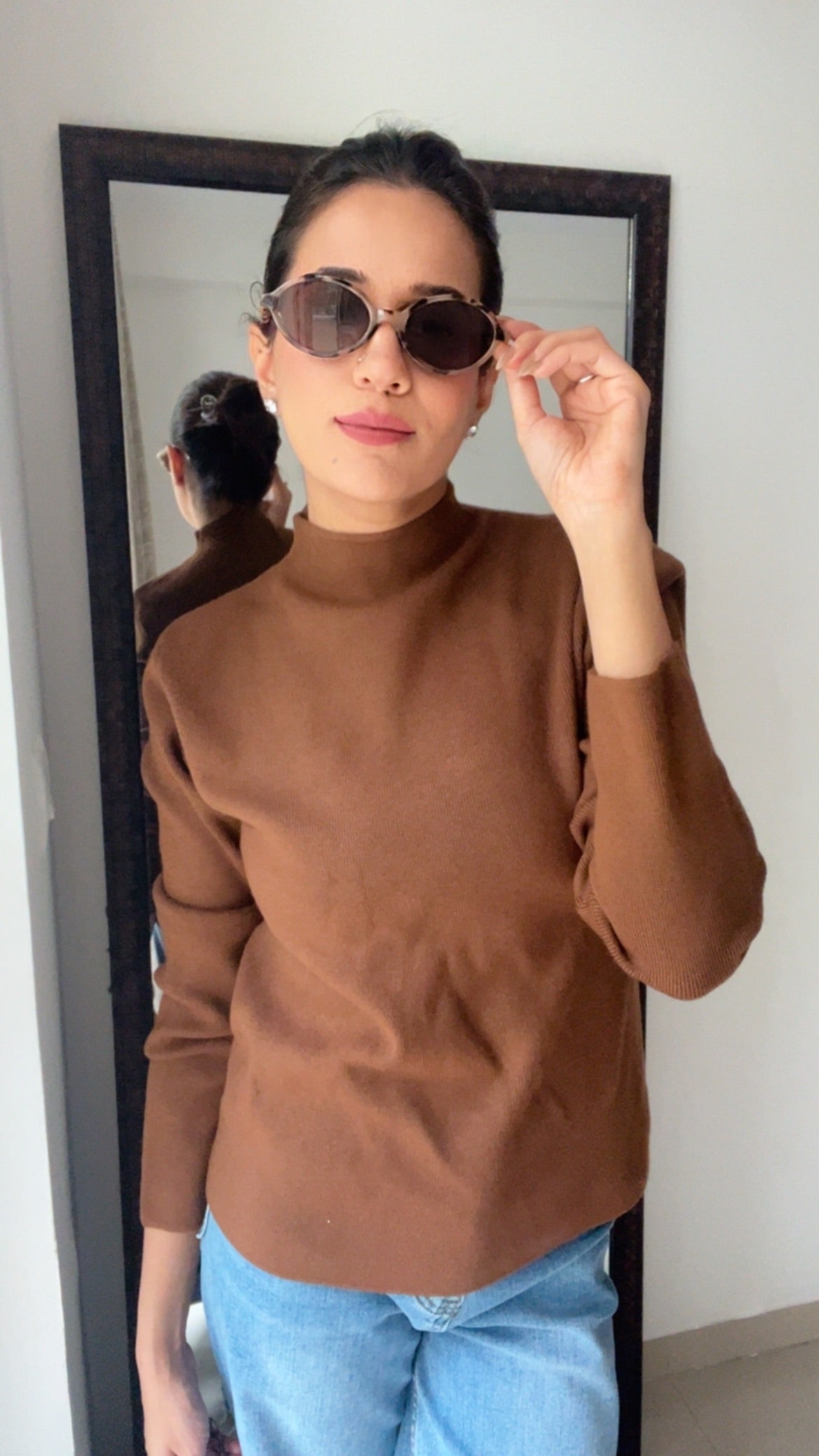 Knitted Cozy Polo Neck Layered Fall Top