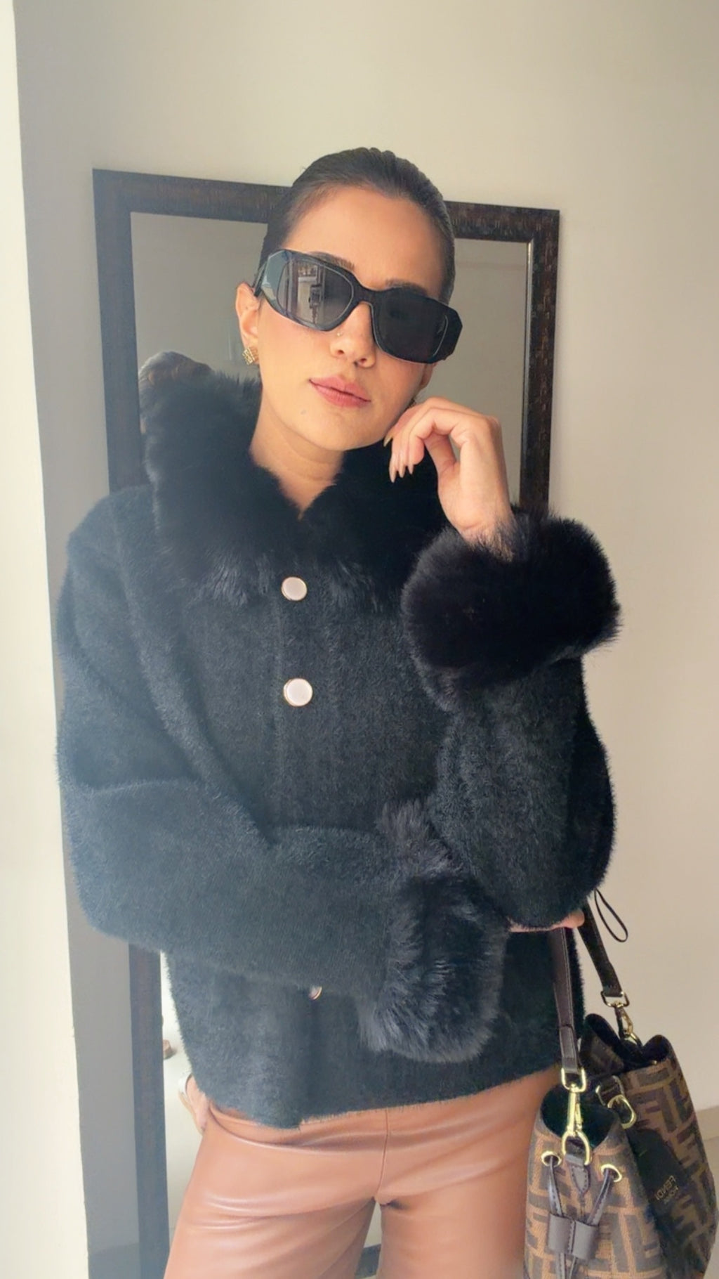 Midnight Luxe Fur-Trim Fall Jacket