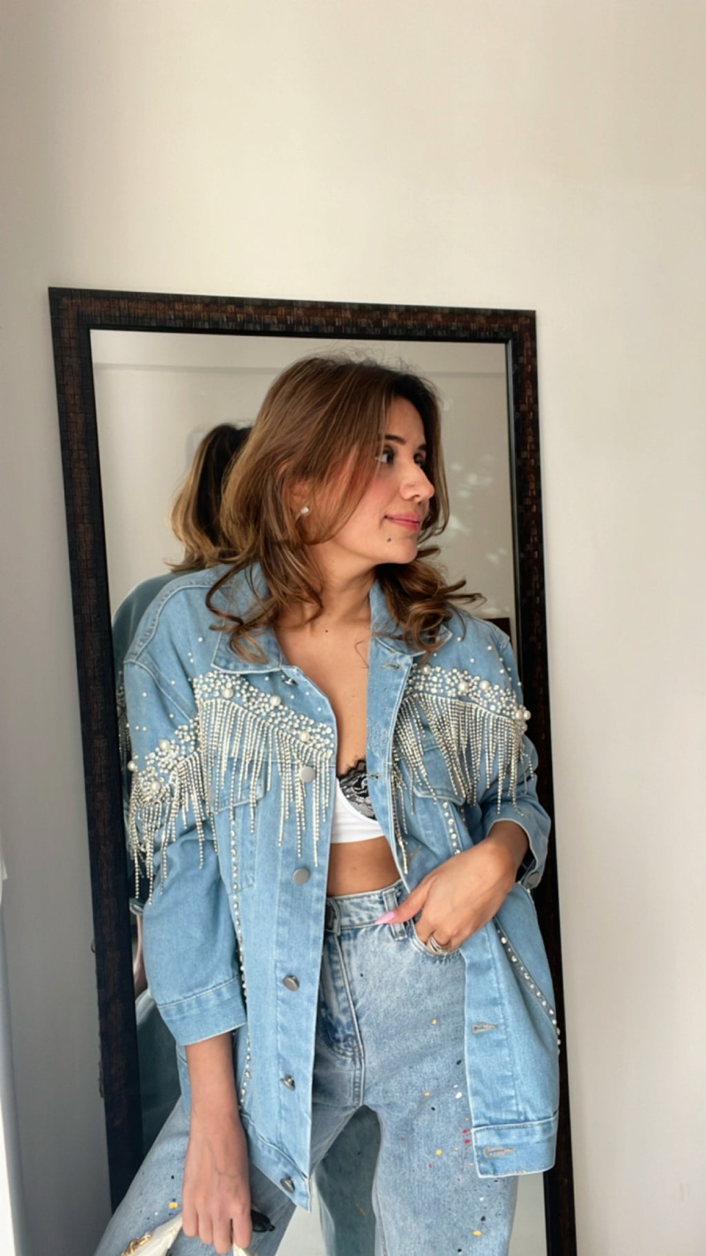 Crystal Tinsel Denim Fall Jacket