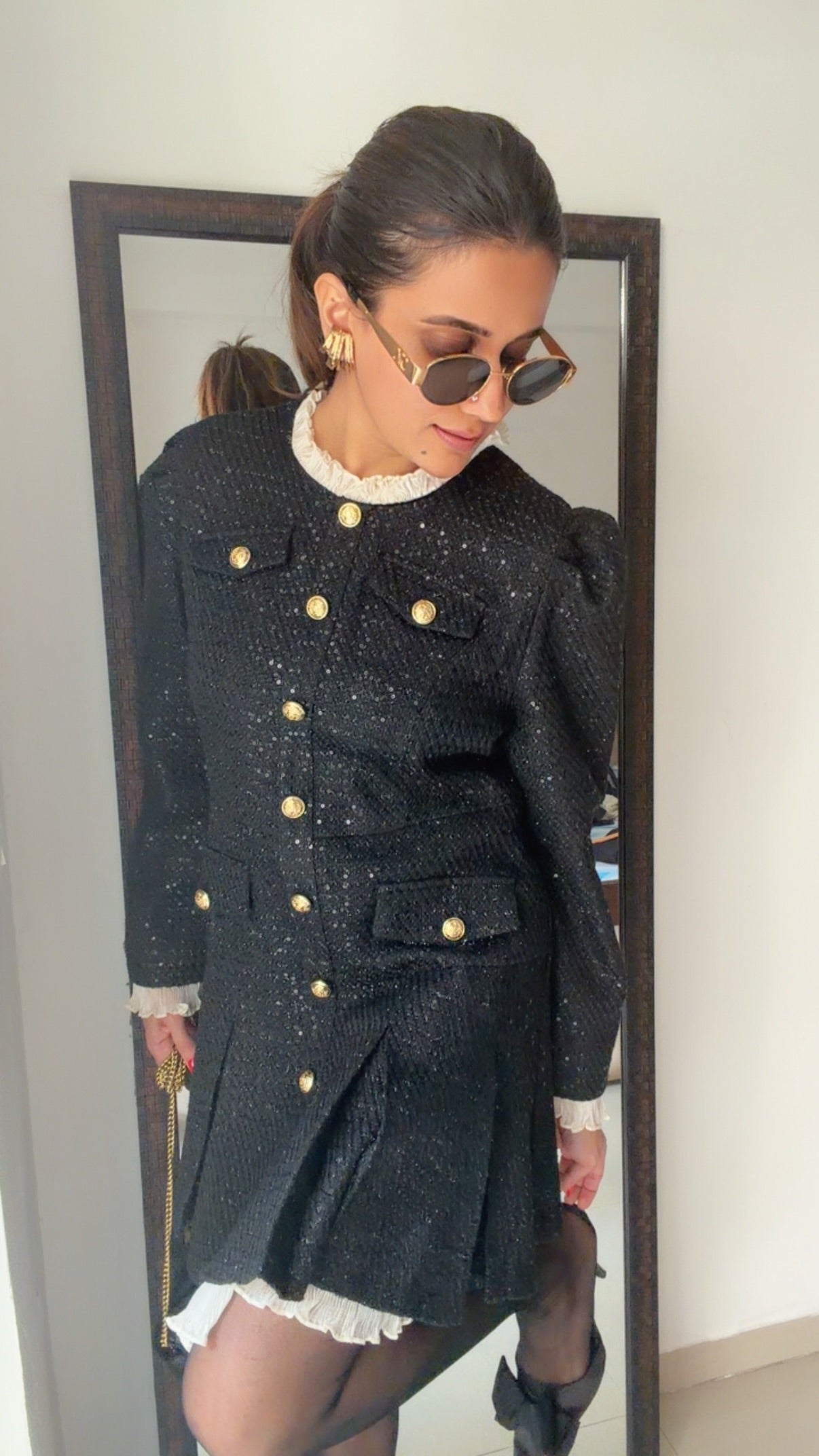 Sequin Embedded Tweed Fall Dress