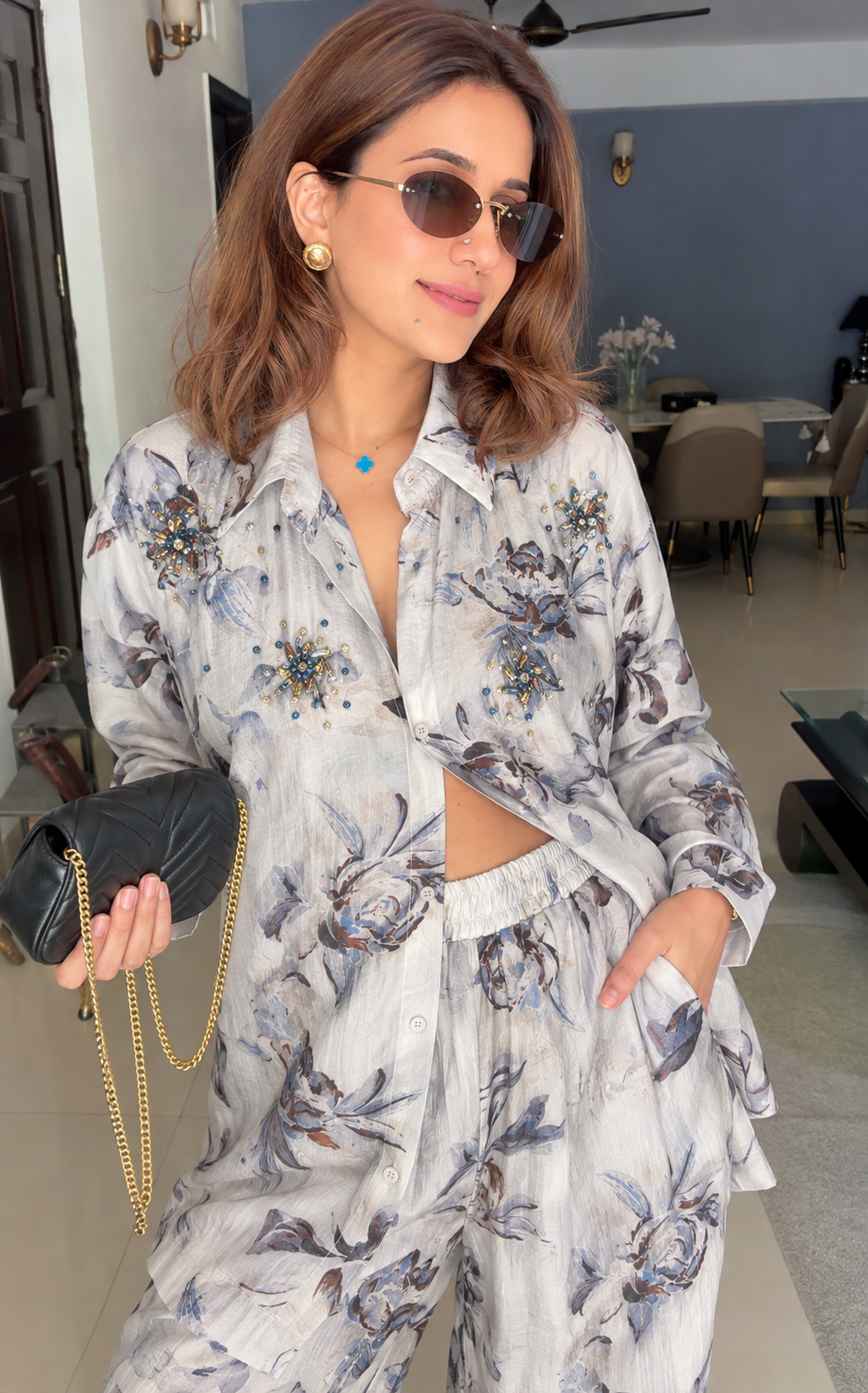 Floral Embroidered Linen Co-ord Set