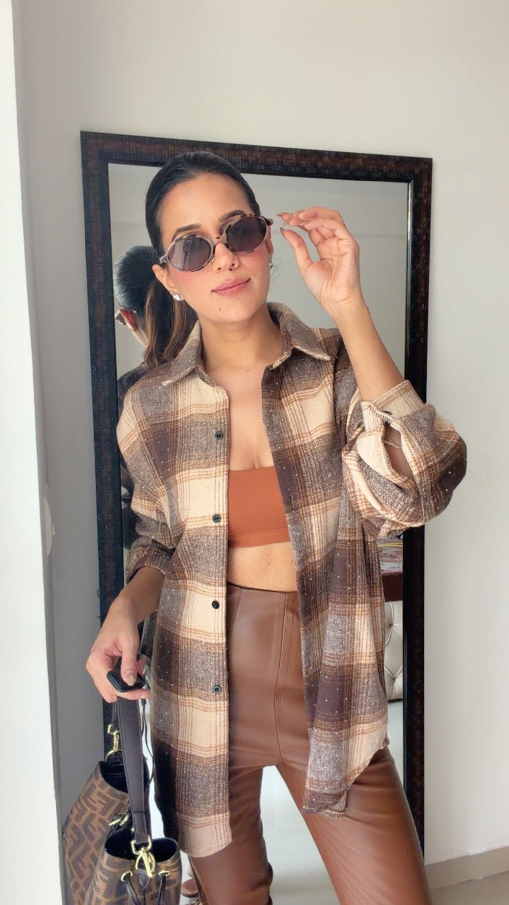 Swarosvski Embedded Plaid Fall Shirt