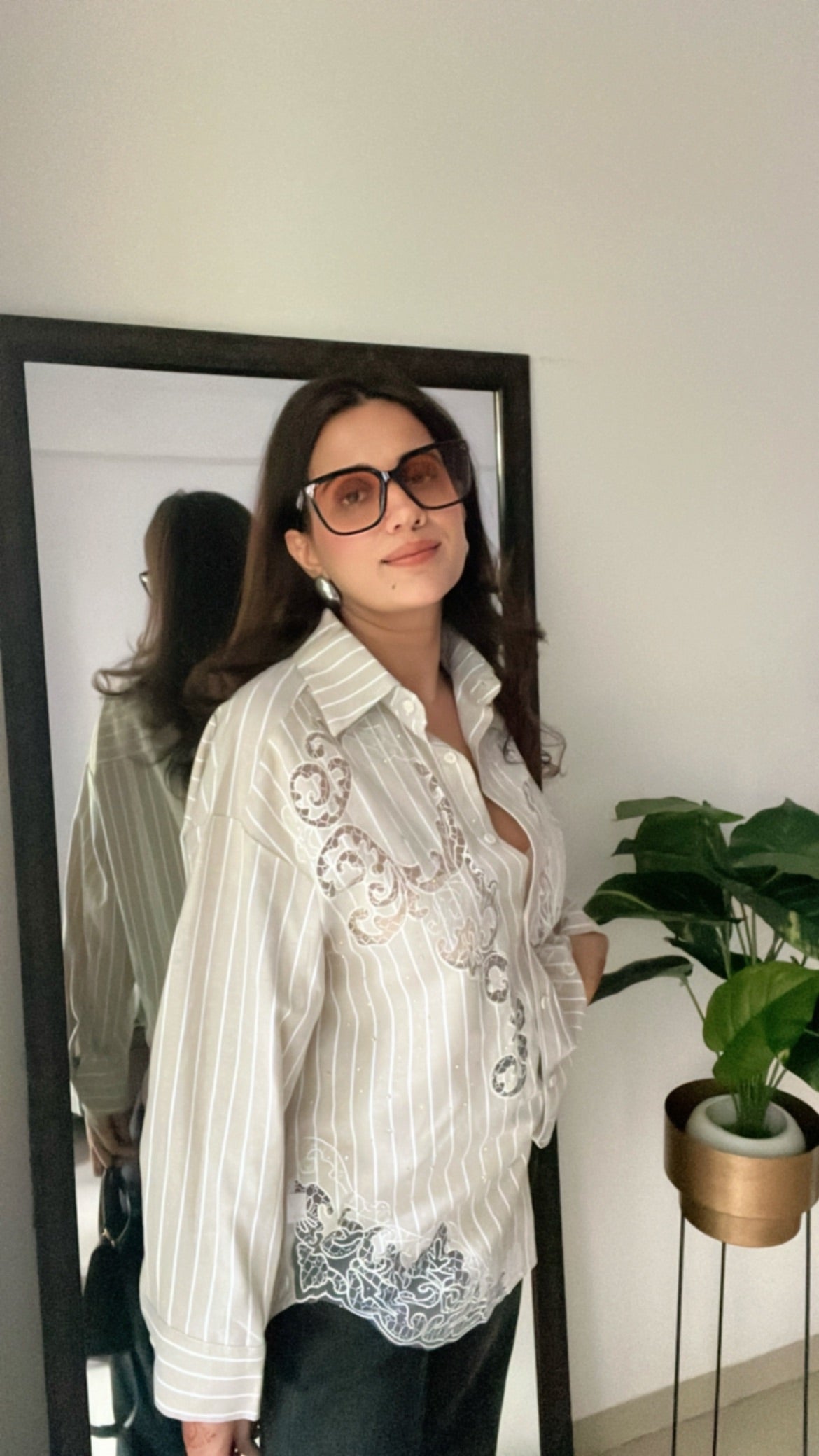 Lace Detailed Linen Shirt