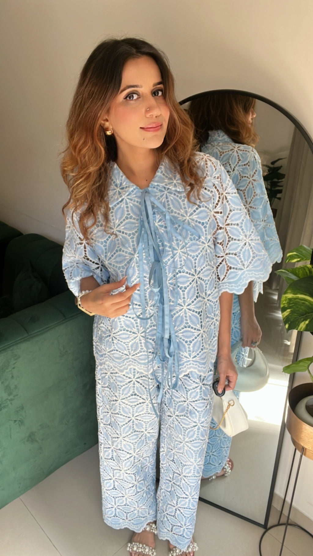 White Studded Tie knot Co-ord Set