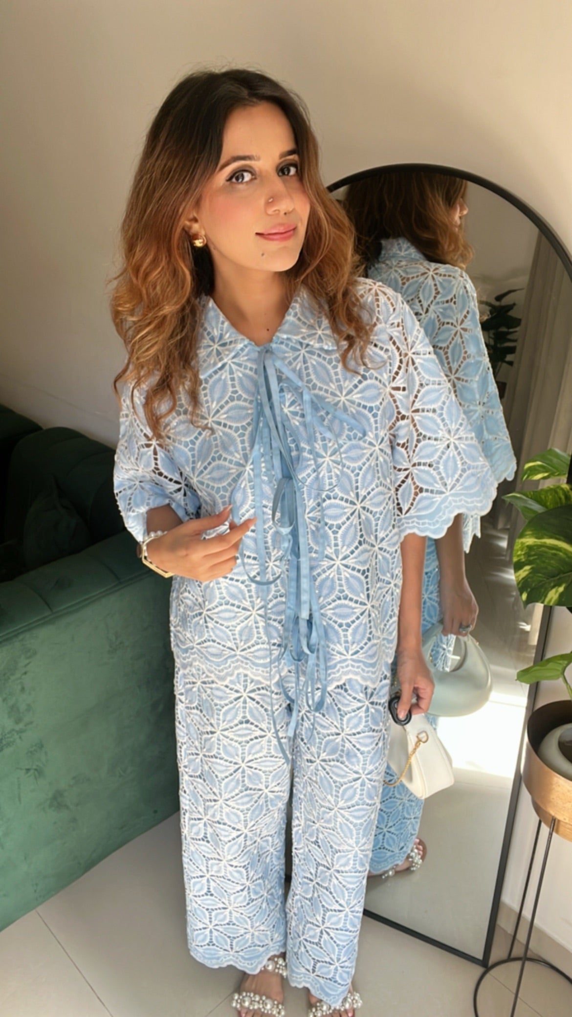 White Studded Tie knot Co-ord Set