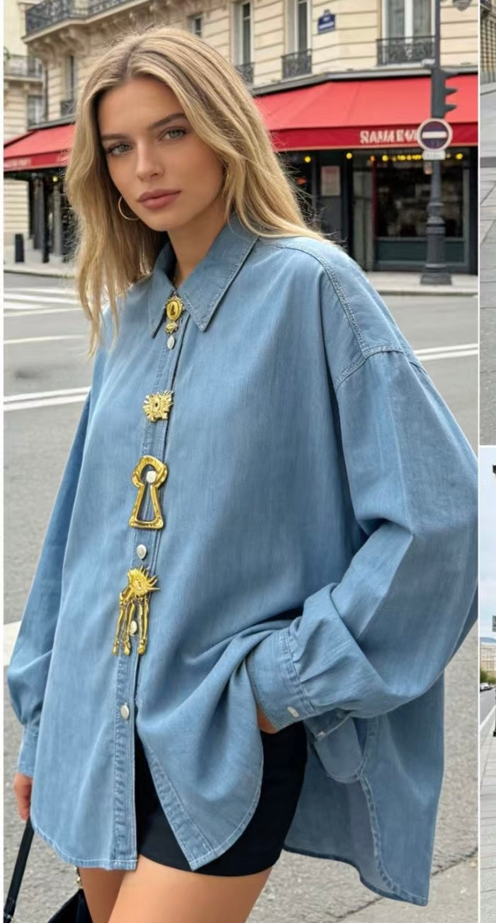 Charm Detail Denim Shirt