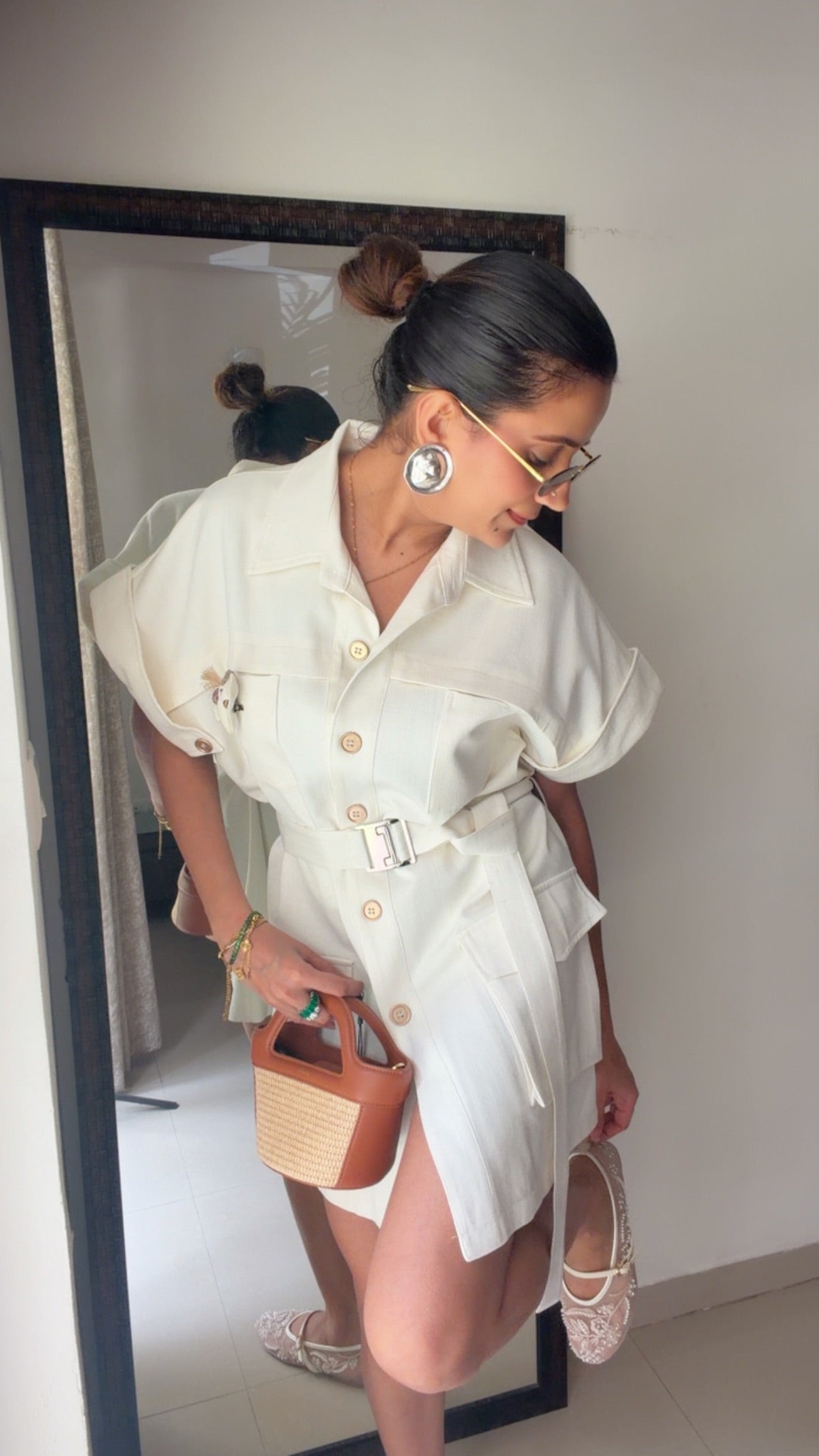 Ivory Utility Belted Dress