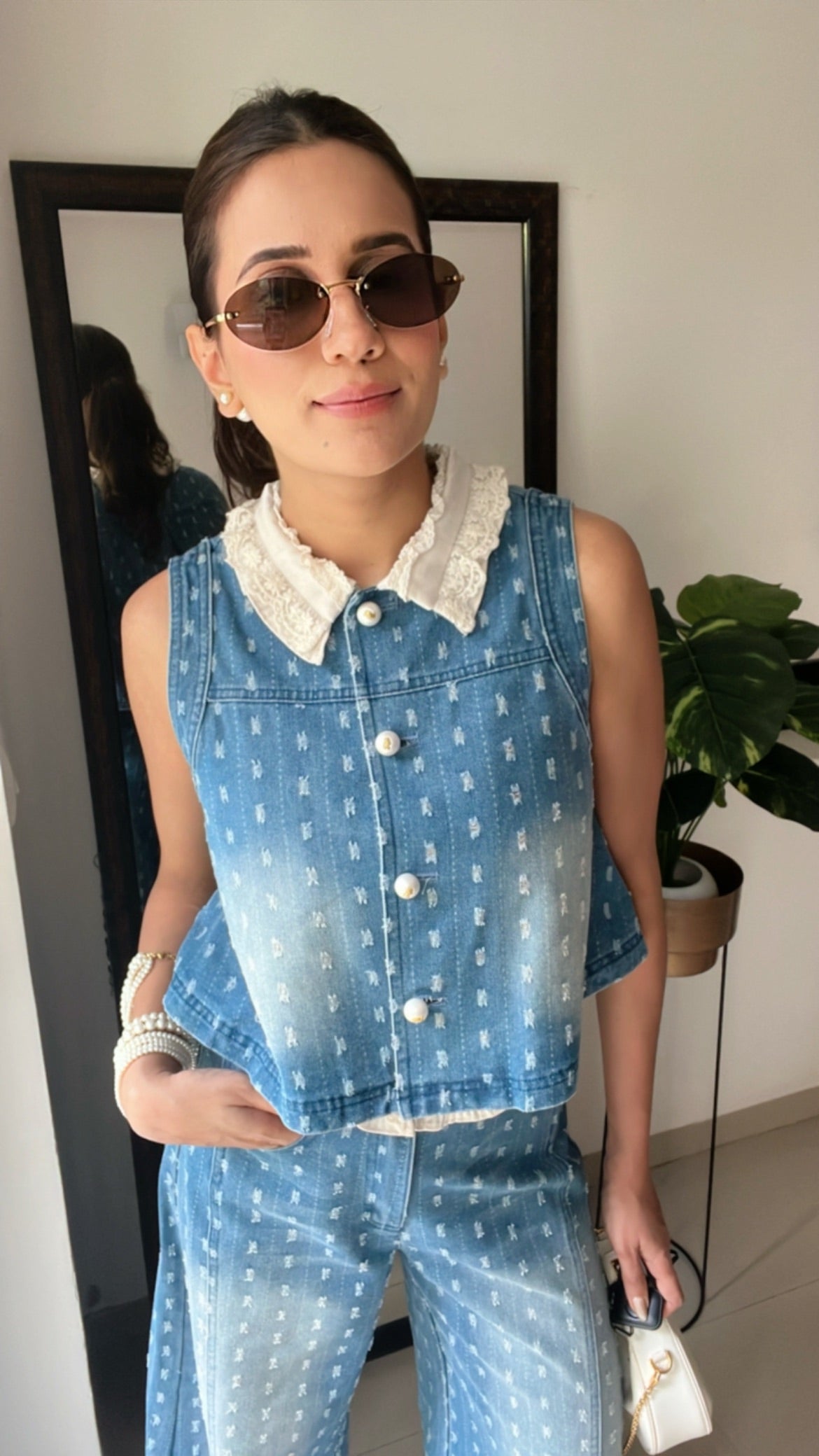 Ribbed Denim Frill Detailed Co-ord