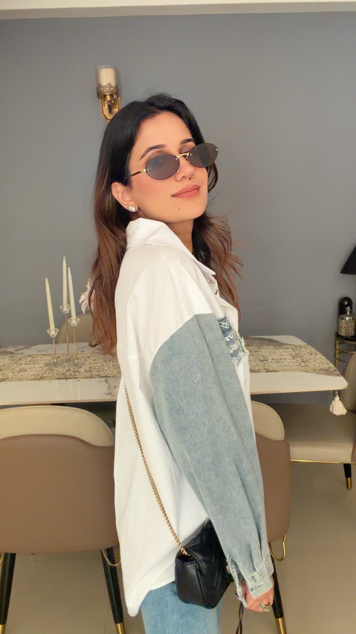 Denim Sleeves Poplin Shirt