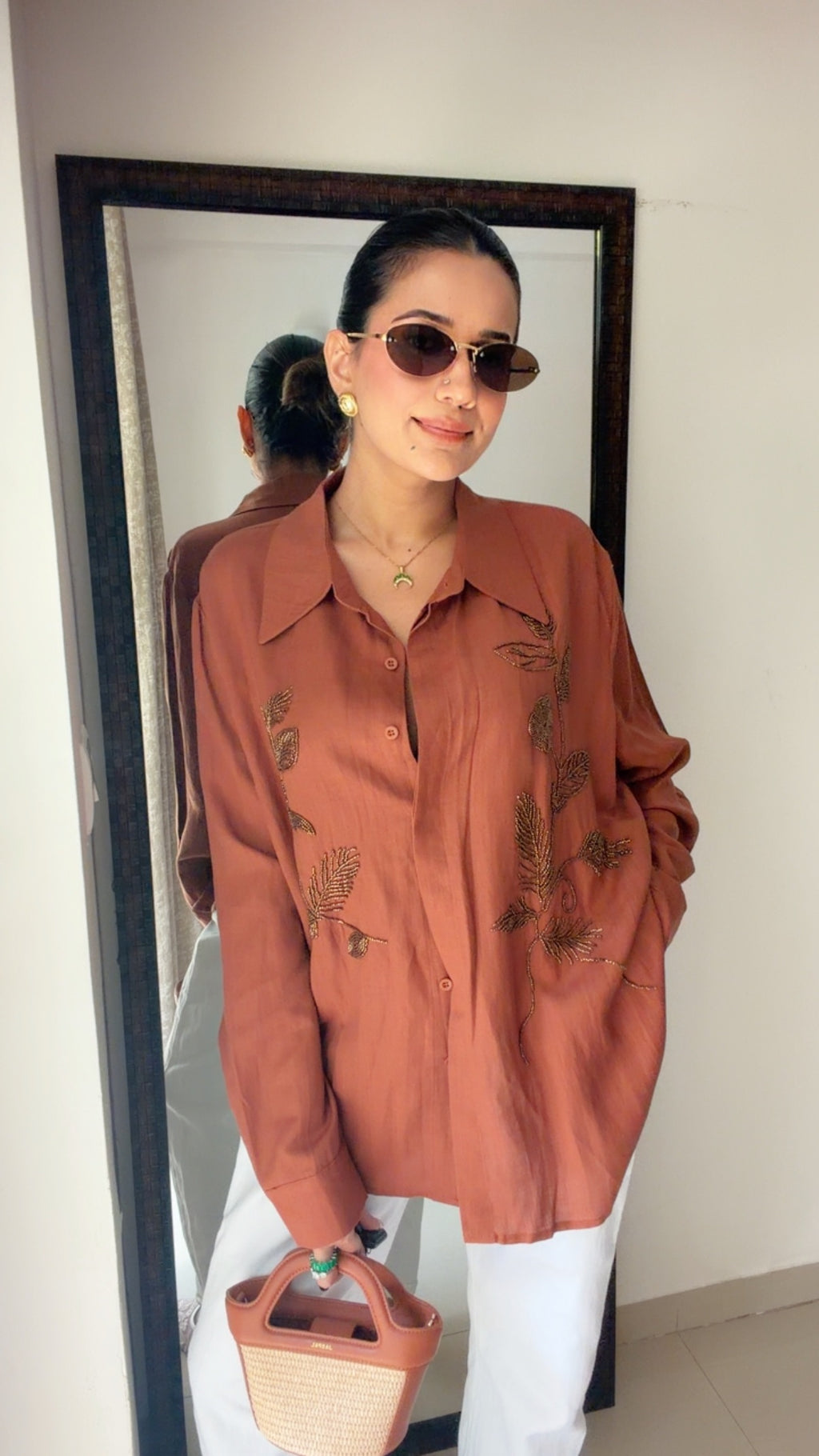 Embellished Linen Blend Poplin Shirt