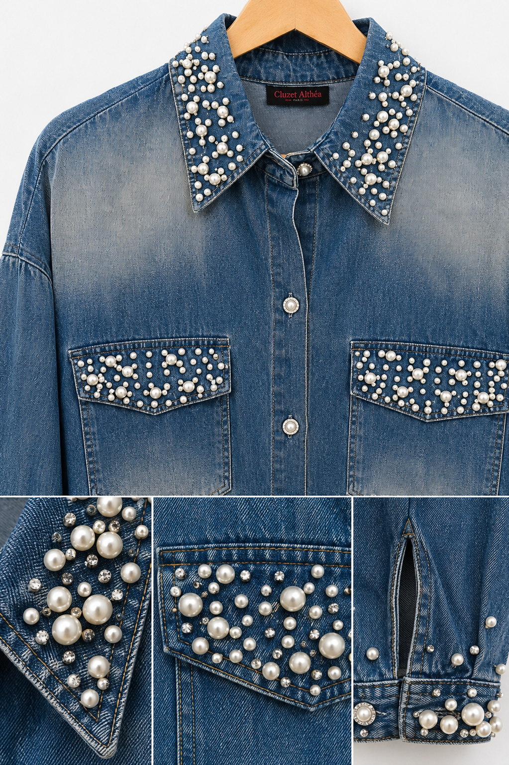 Pearl Studded Denim Shirt