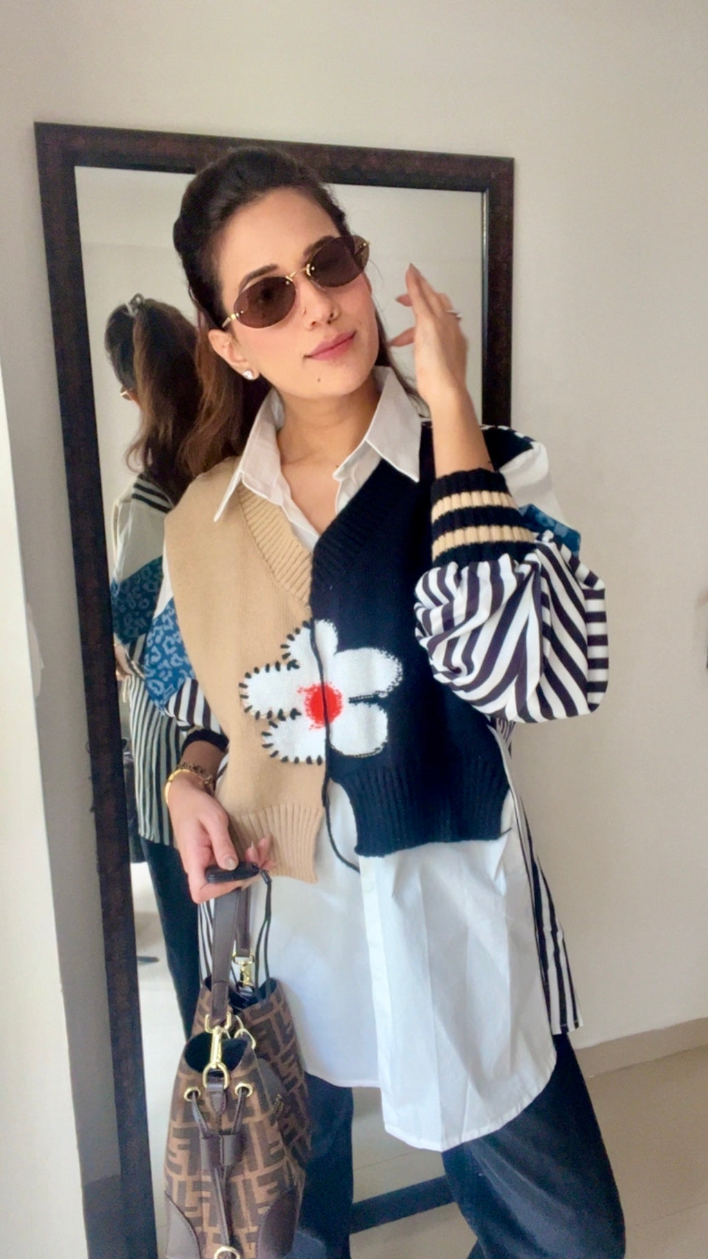 Stripe Knit Vest Poplin Fall Shirt