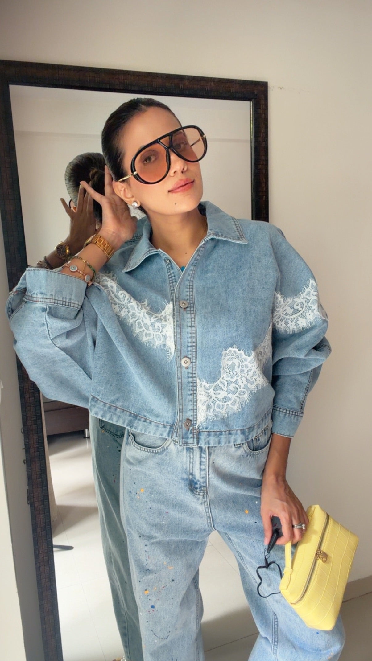 Lace Detail Denim Shacket