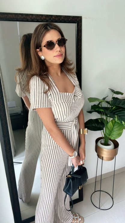 Monochrome Stripe Jumpsuit