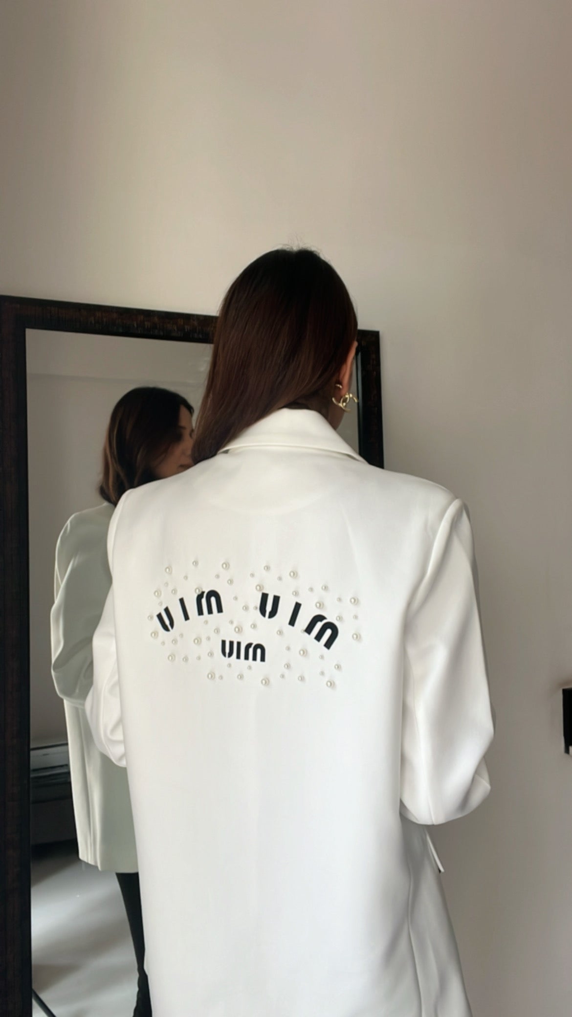 Pearl Embellished Box Fall Coat