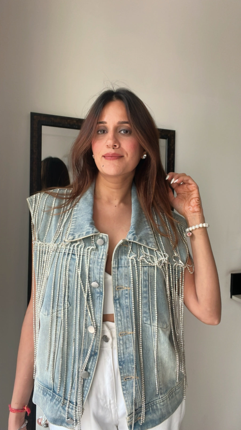 Denim Fringe Tasseled Fall Vest