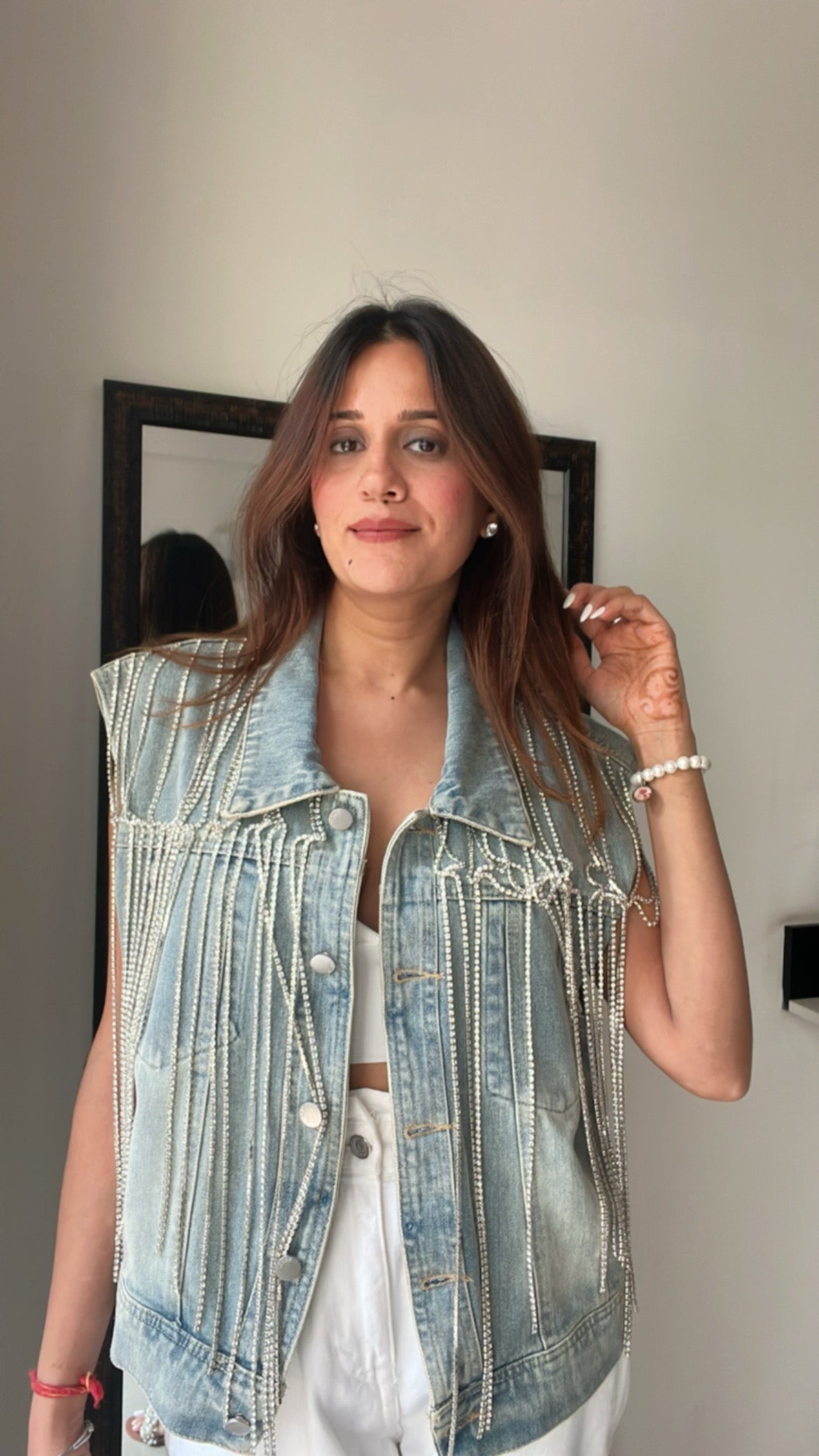 Denim Fringe Tasseled Fall Vest