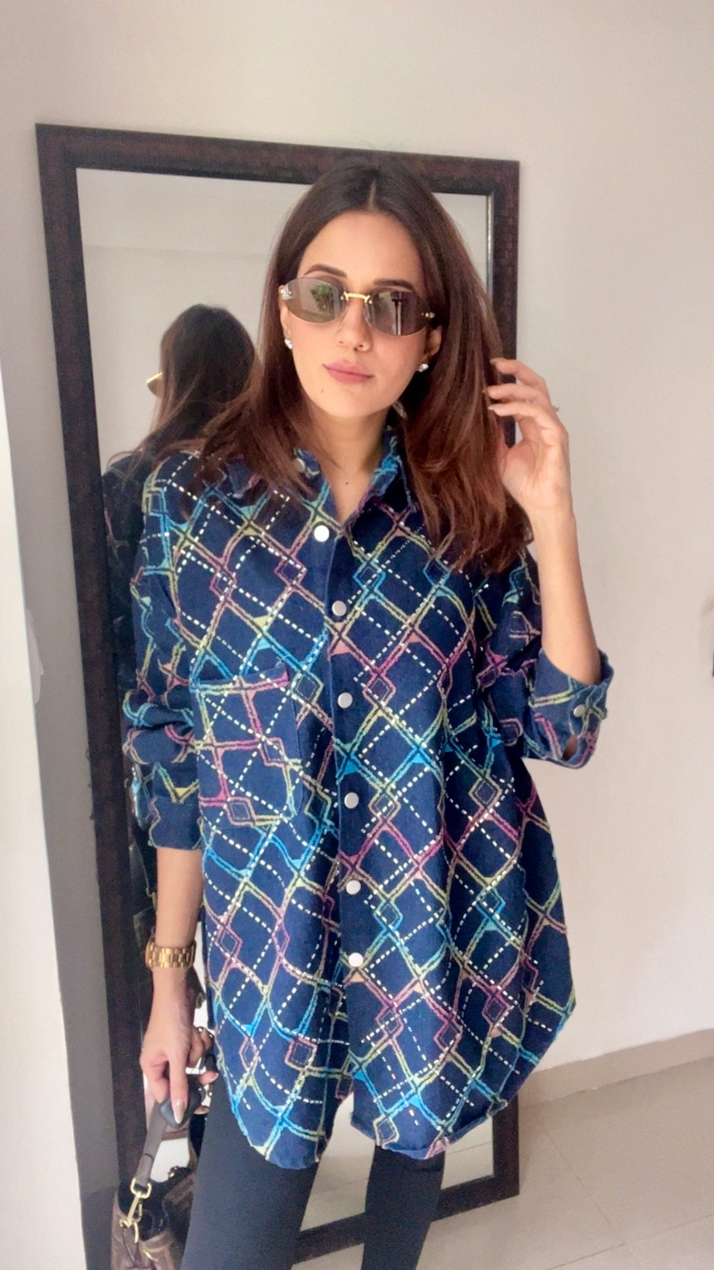 Rainbow Studded Denim Shirt