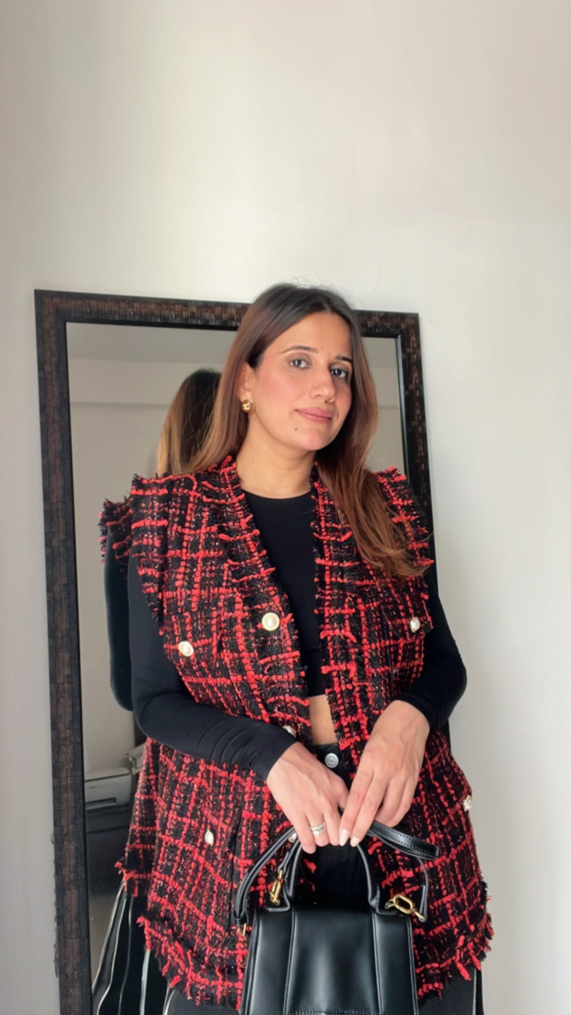 Red and Black Tweed Fall Vest