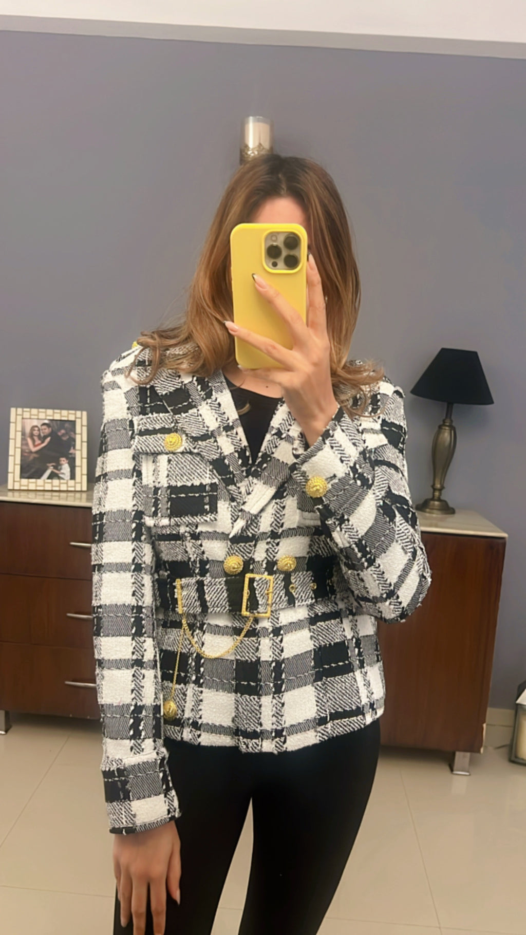 Monochrome Plaid Tweed Fall Jacket
