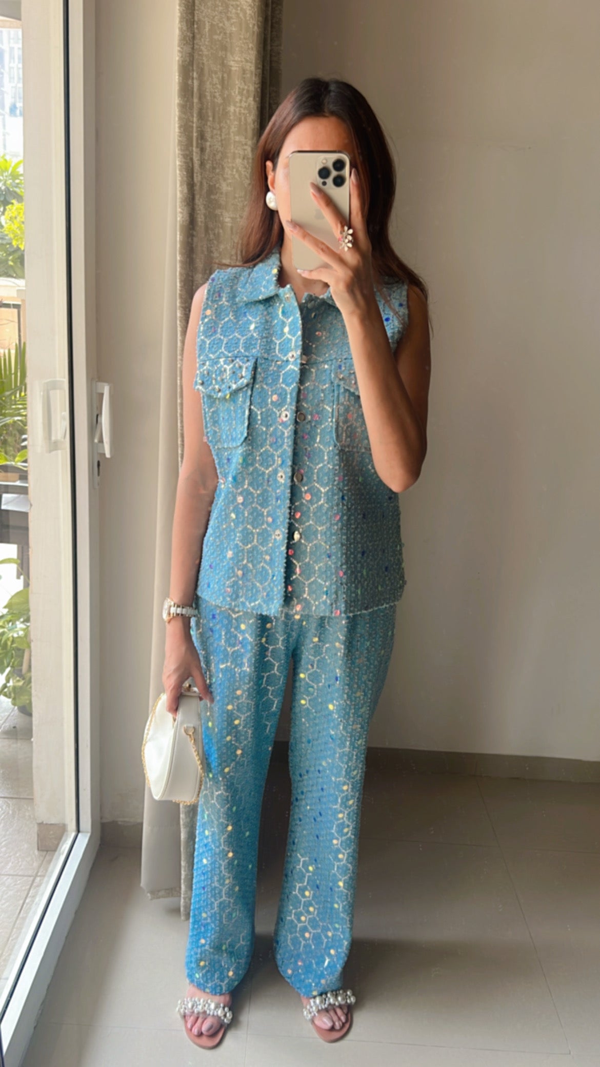 Denim Sequin Vest Co-ord