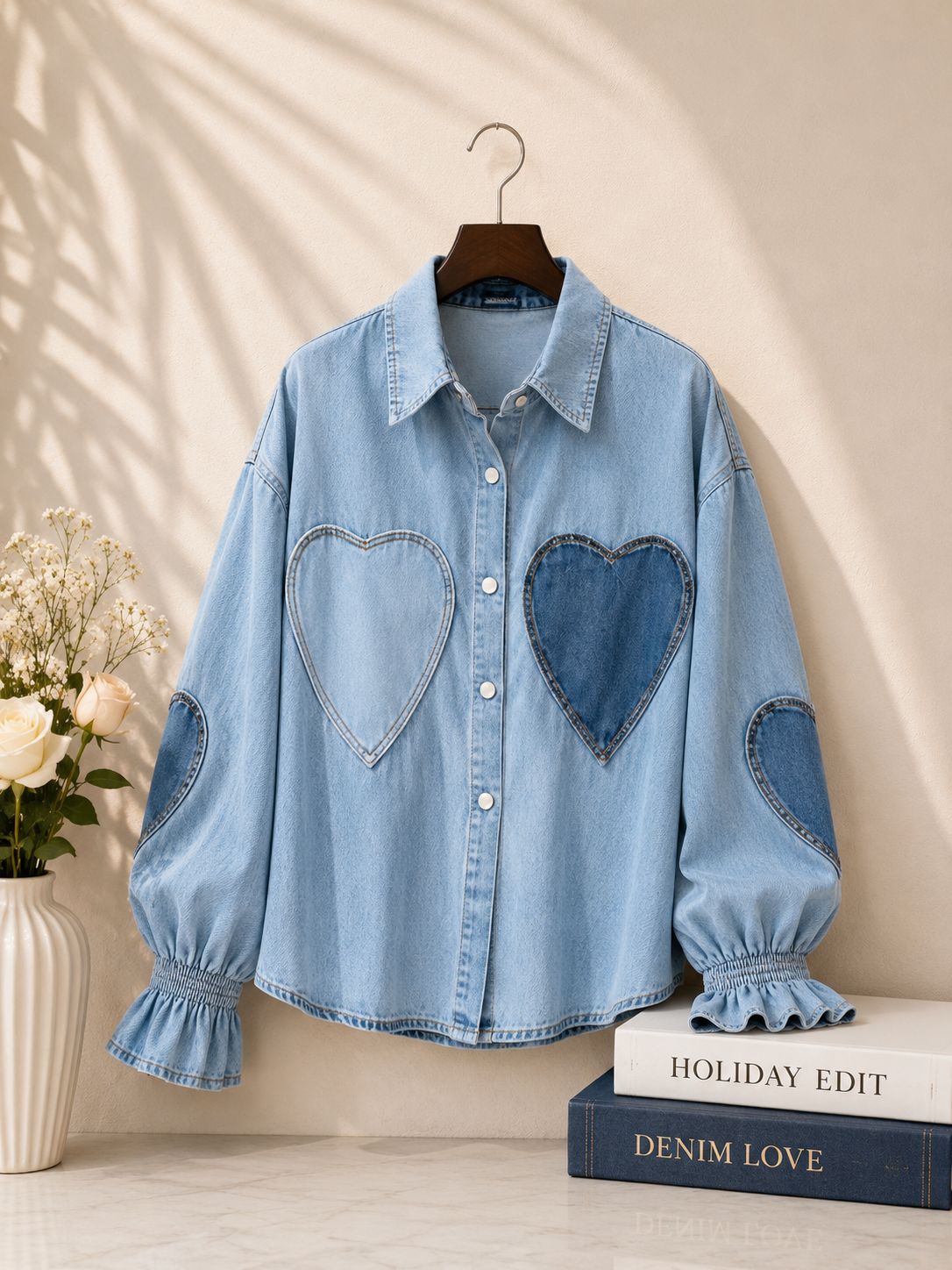 Heart Patch Denim Shirt