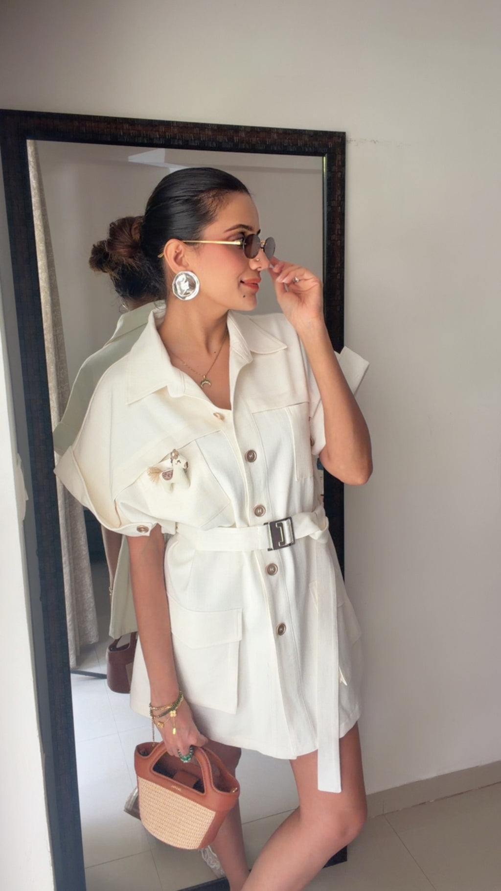 Ivory Utility Belted Dress