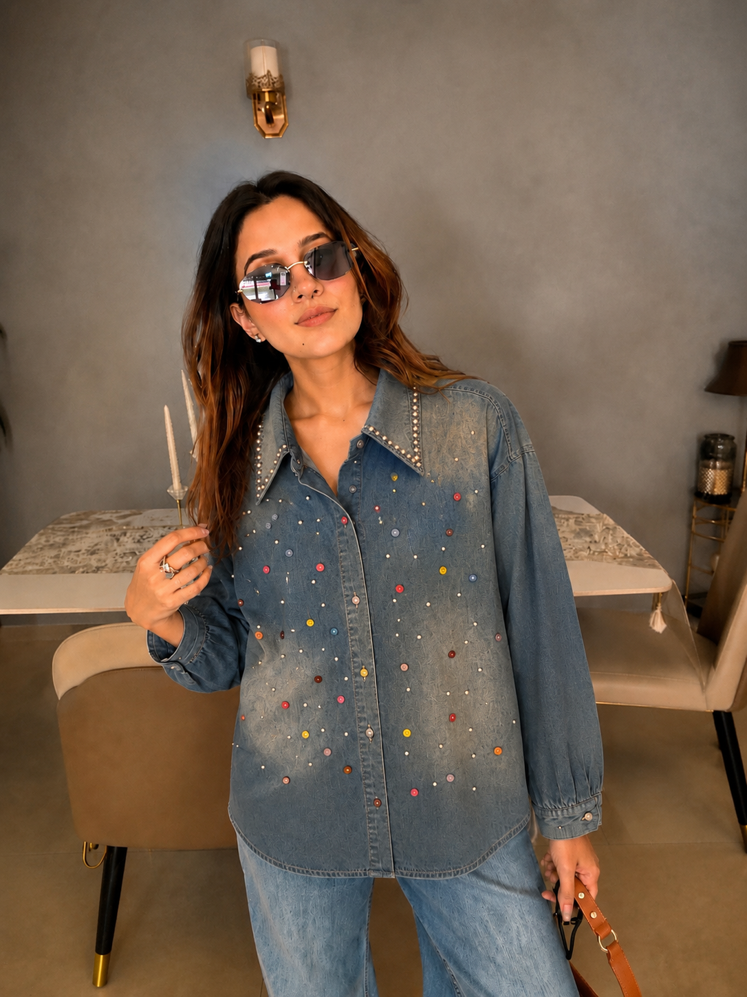 Button Detail Denim Shirt