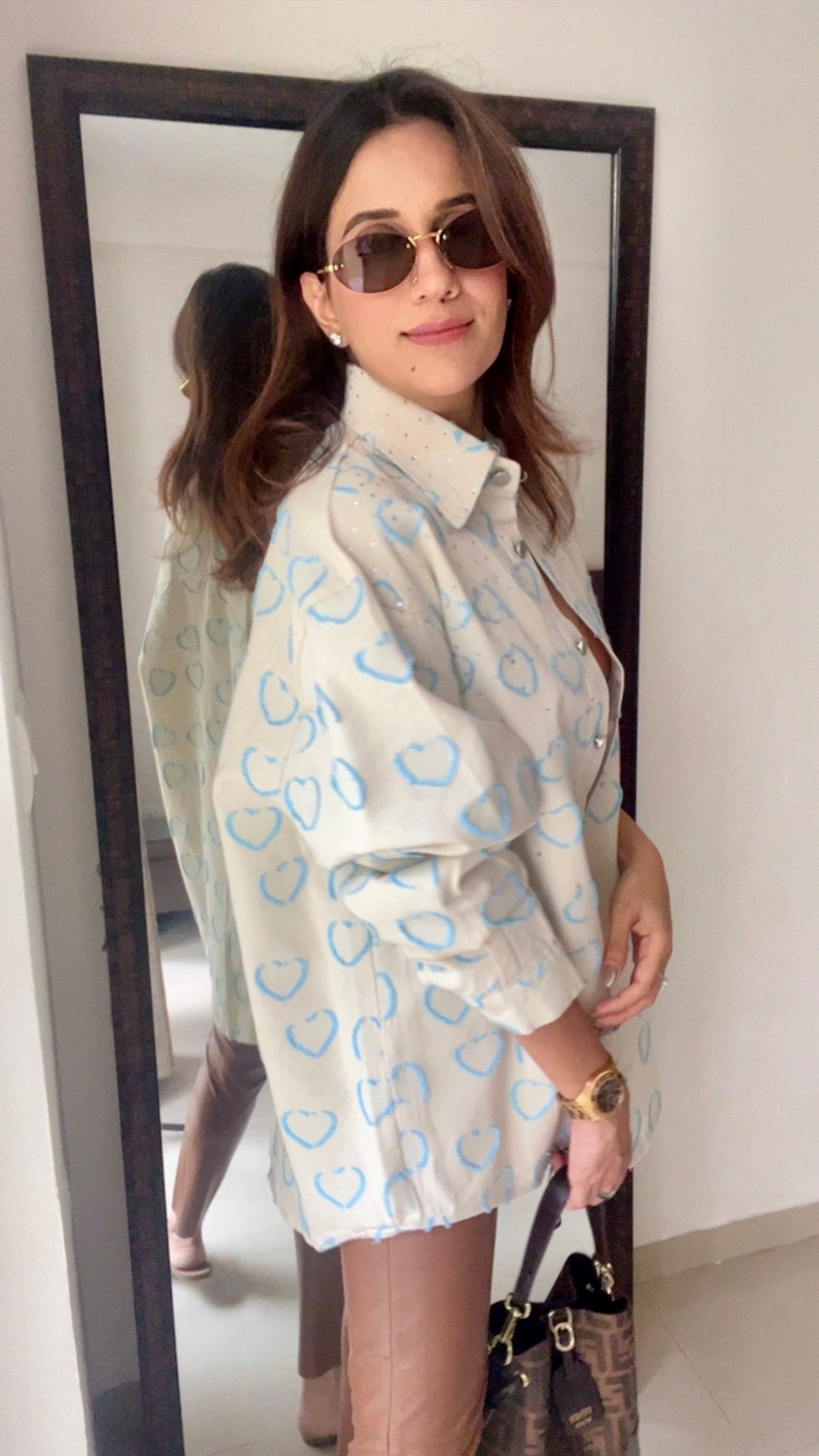 Swarovski Studded Heart Denim Shirt