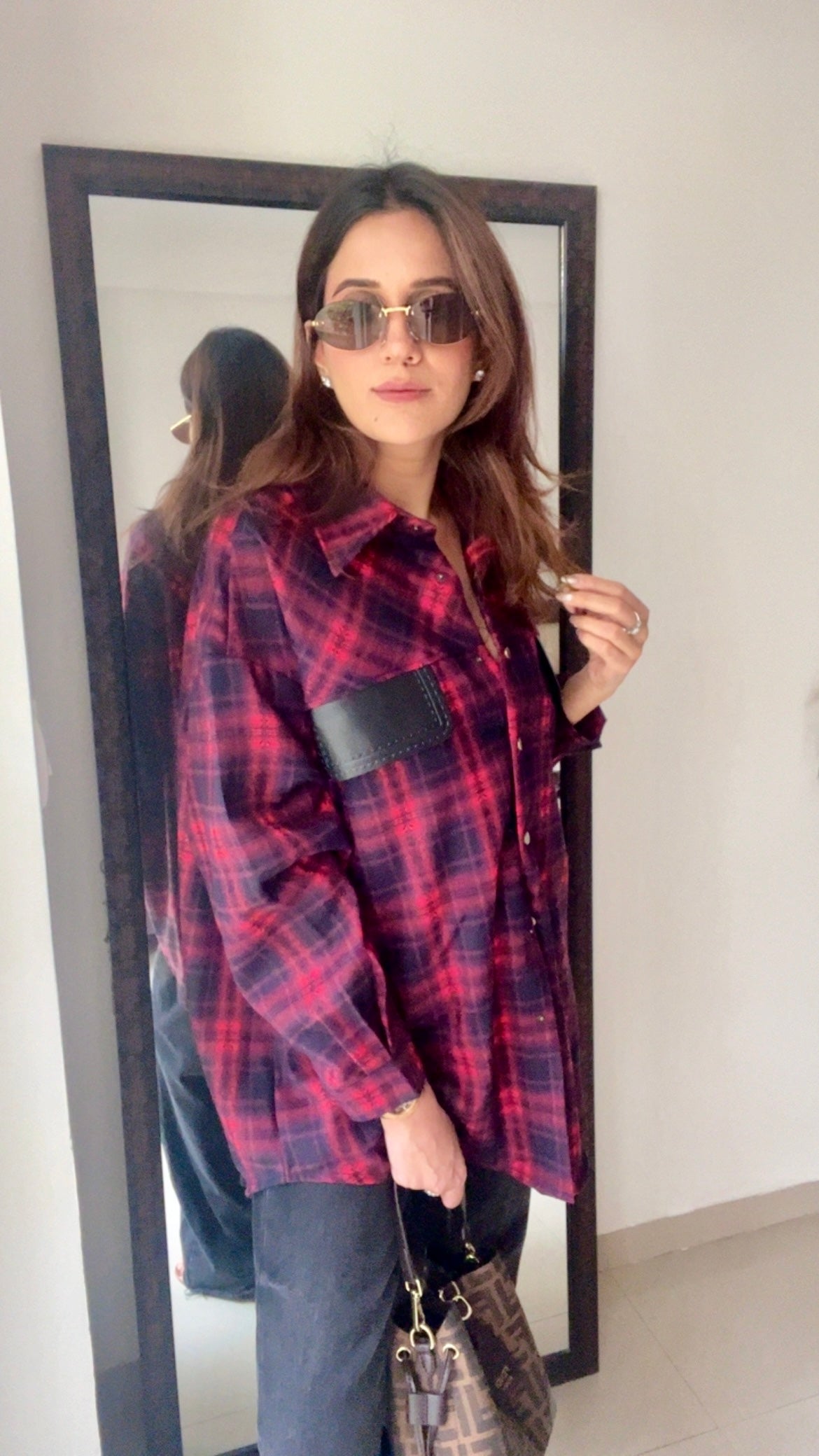 Plaid Leather Pocket Fall Shirt