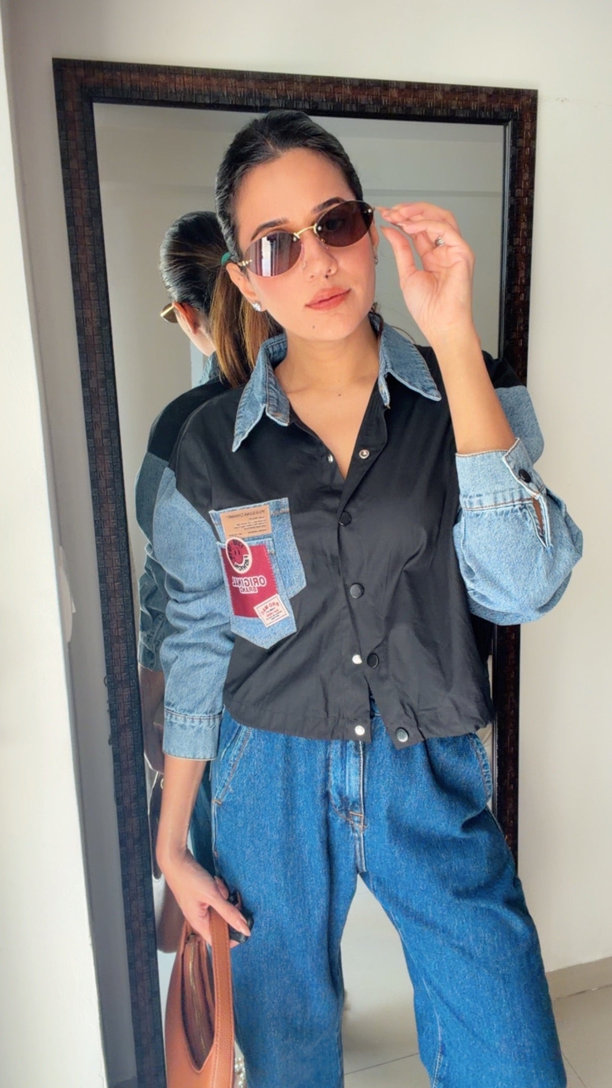 Denim Sleeves Poplin Shirt