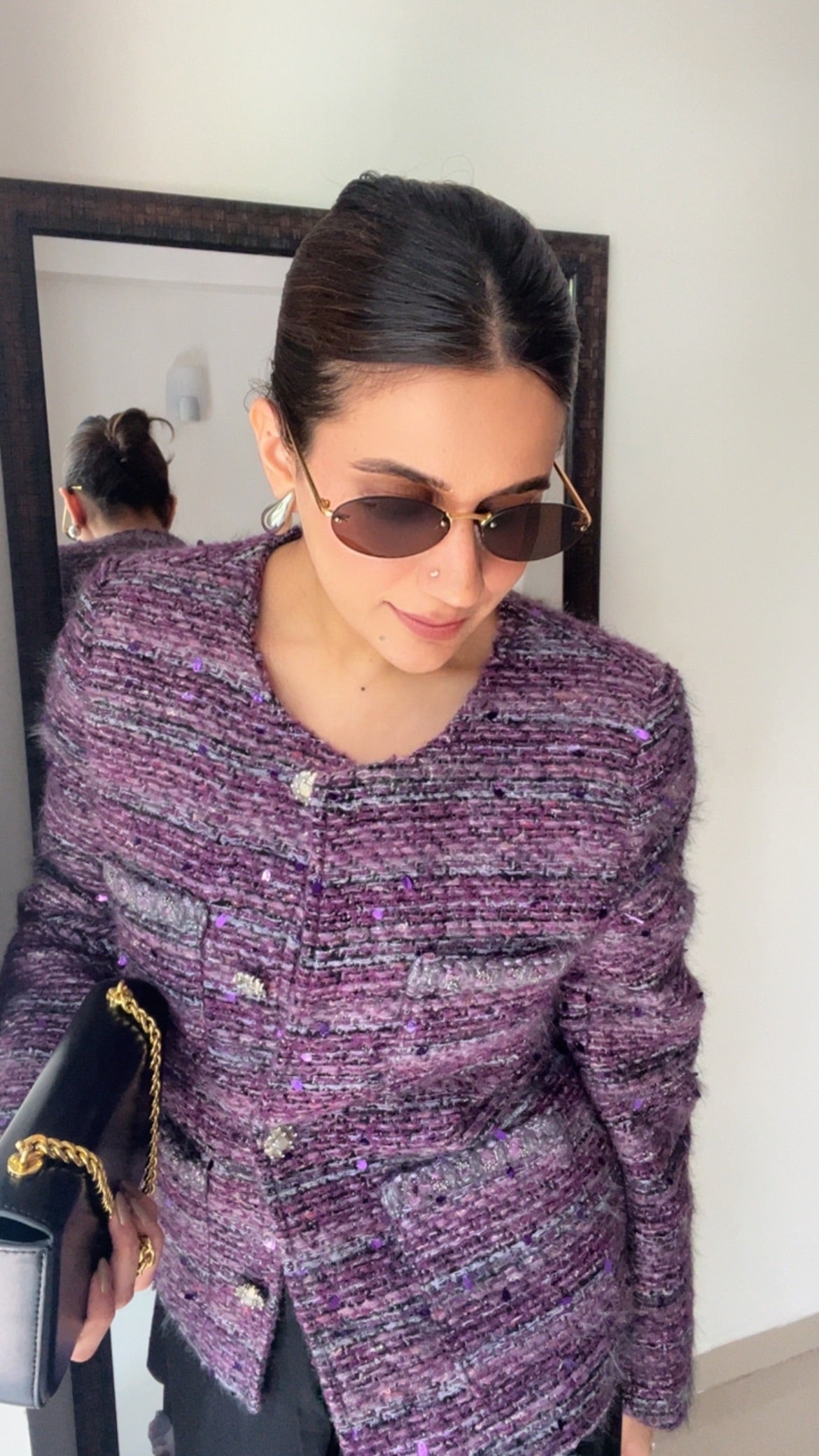 Purple Textured Tweed Fall Jacket
