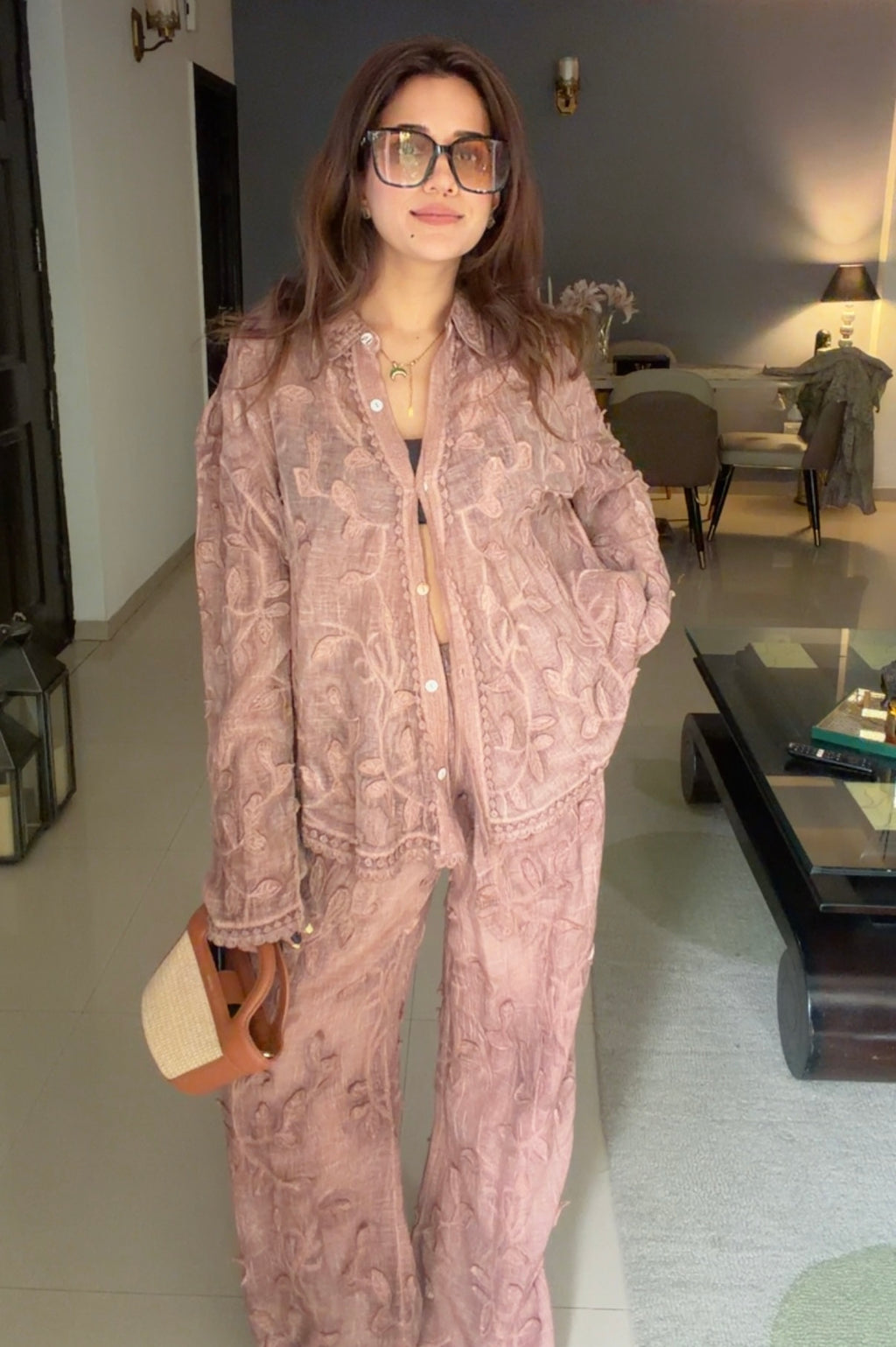 Dusty Rose Embroidered Set