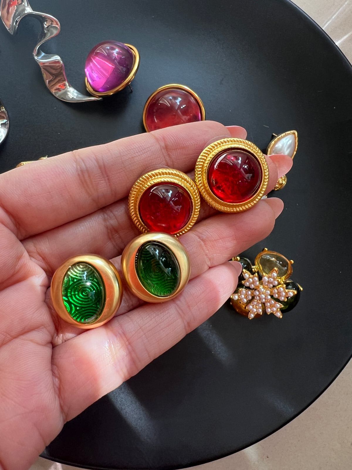 Red Round Earrings