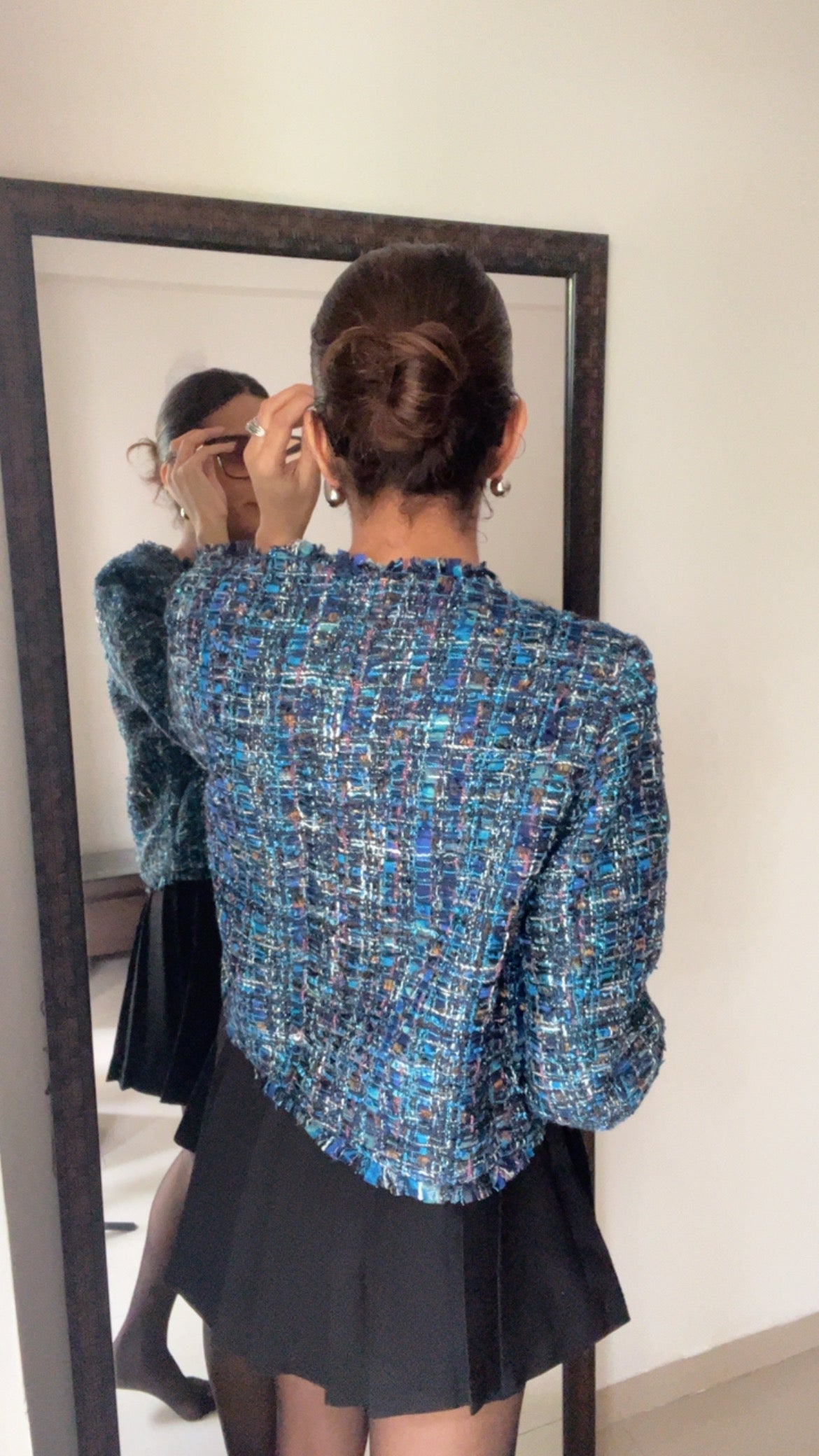 Blue Textured Tweed Fall Jacket