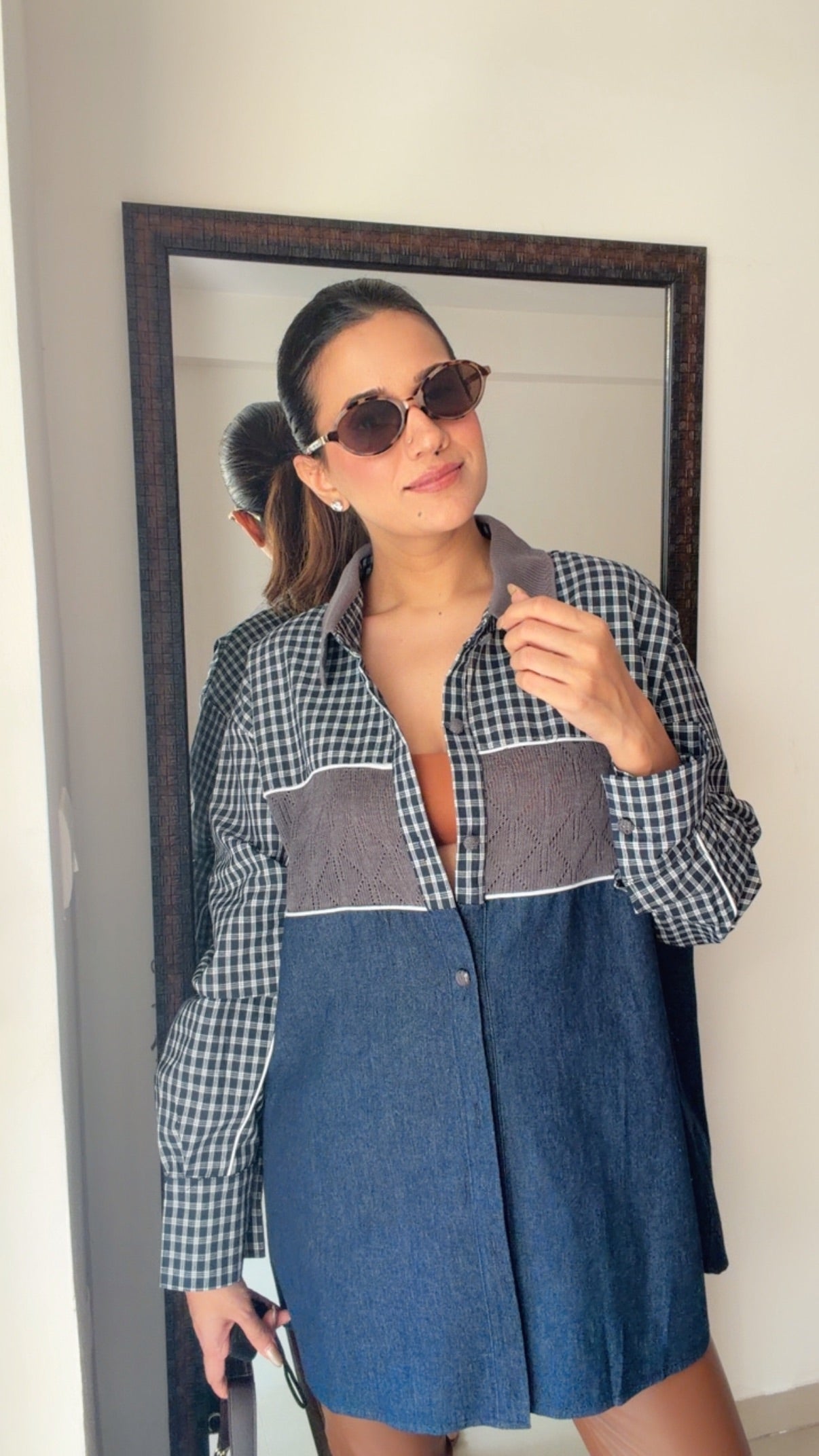 Denim Poplin Knit Shirt