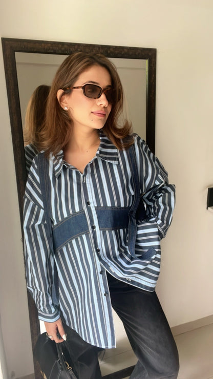 Pinstripe Denim Harness Poplin Shirt