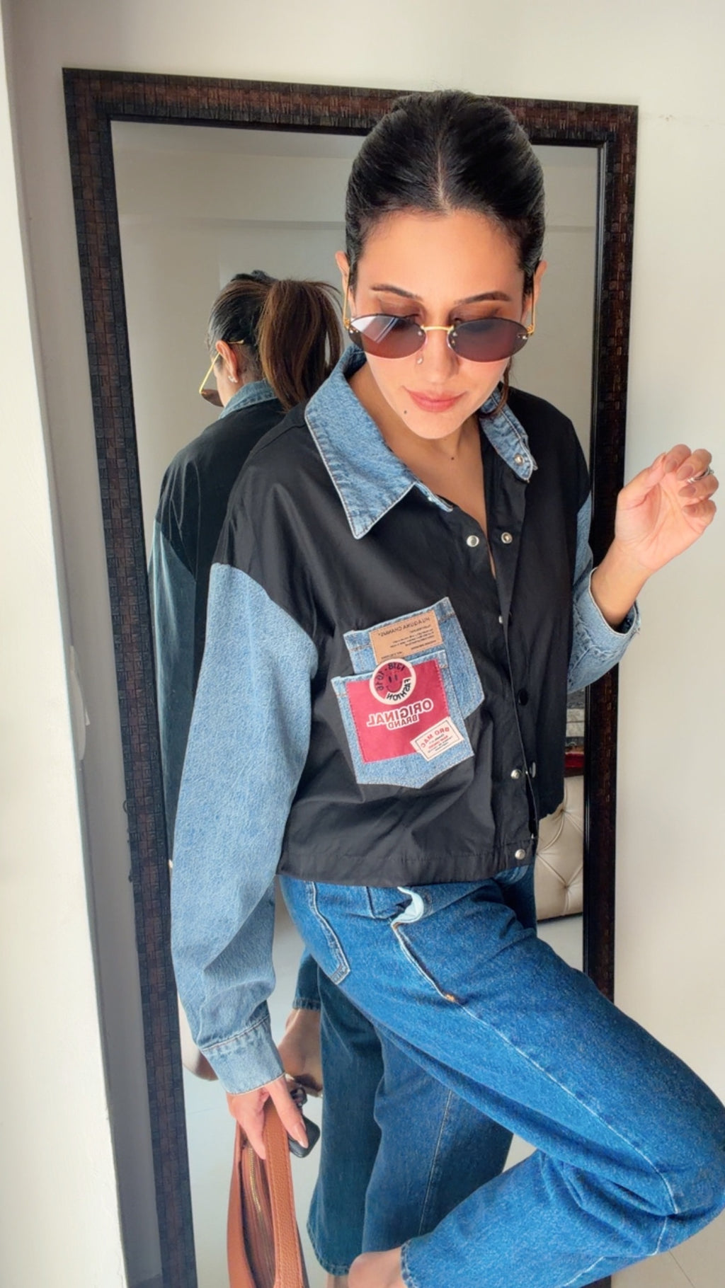 Denim Sleeves Poplin Shirt