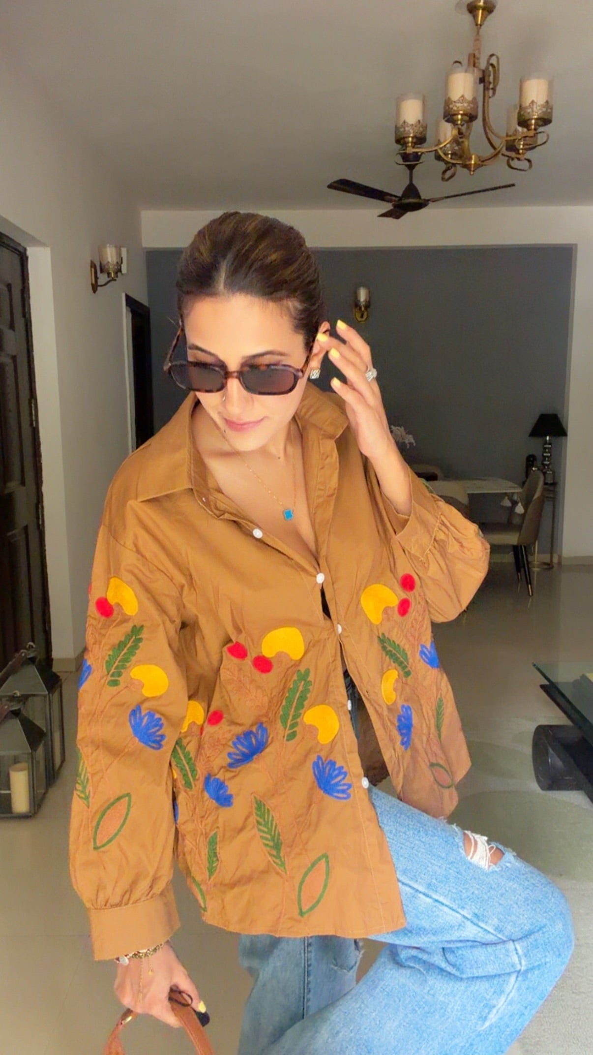 Floral Embroidered Relaxed Button-Down Shirt