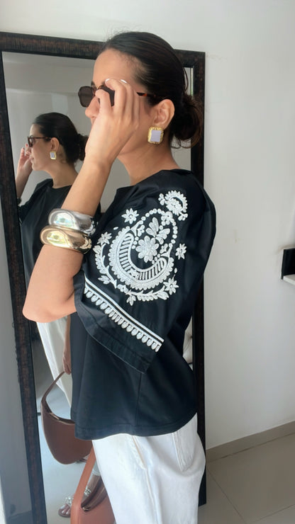 Embroidered Poplin Tee Top