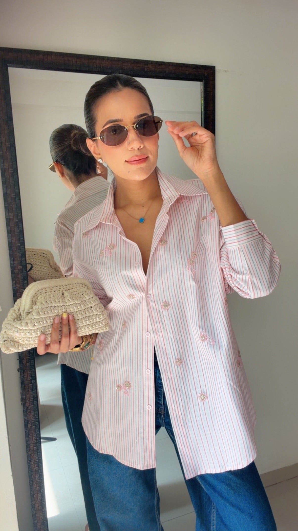 Embroidered Motif Pinstripe Poplin Shirt