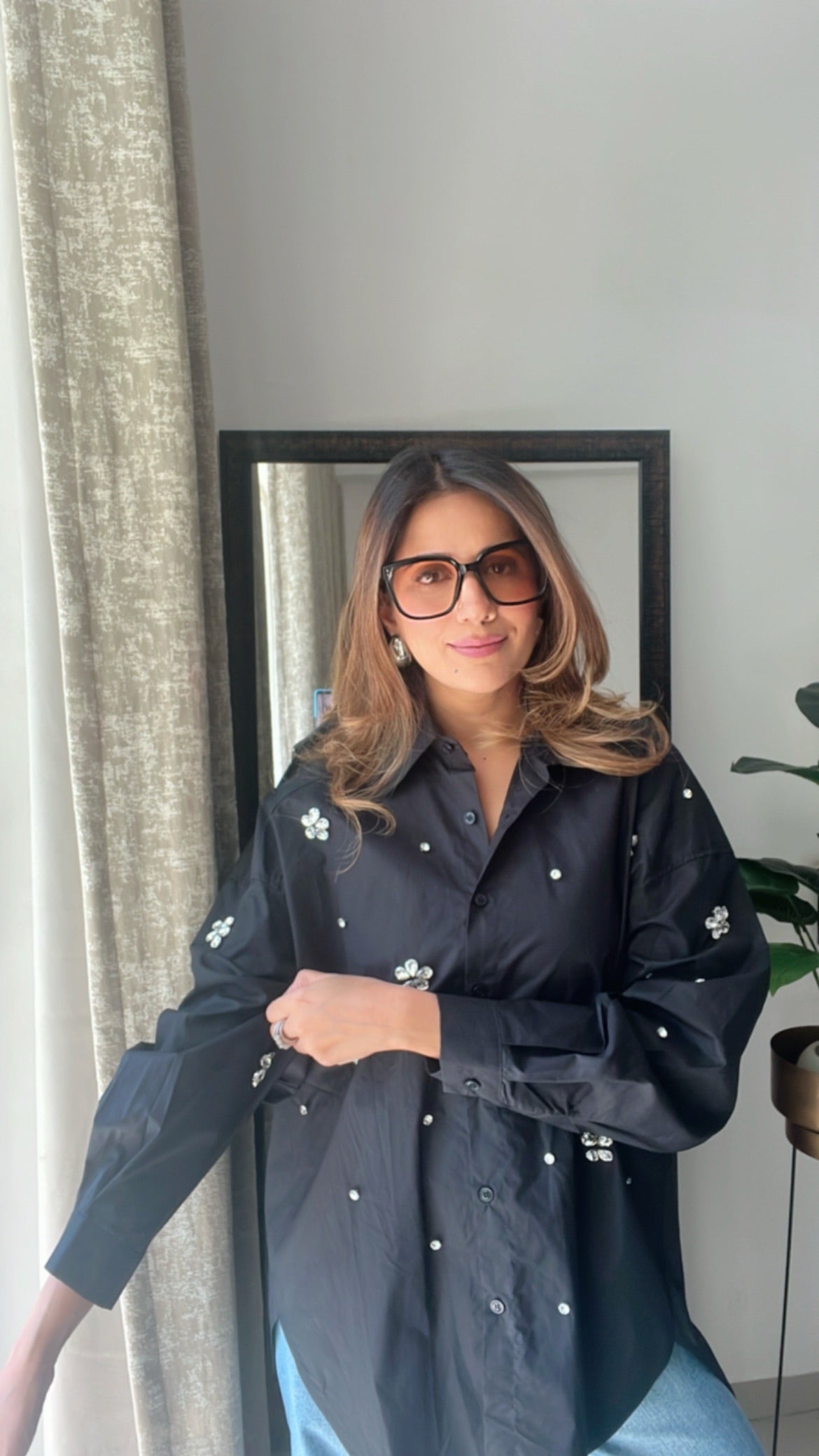 Crystal Studded Oversized Poplin Shirt